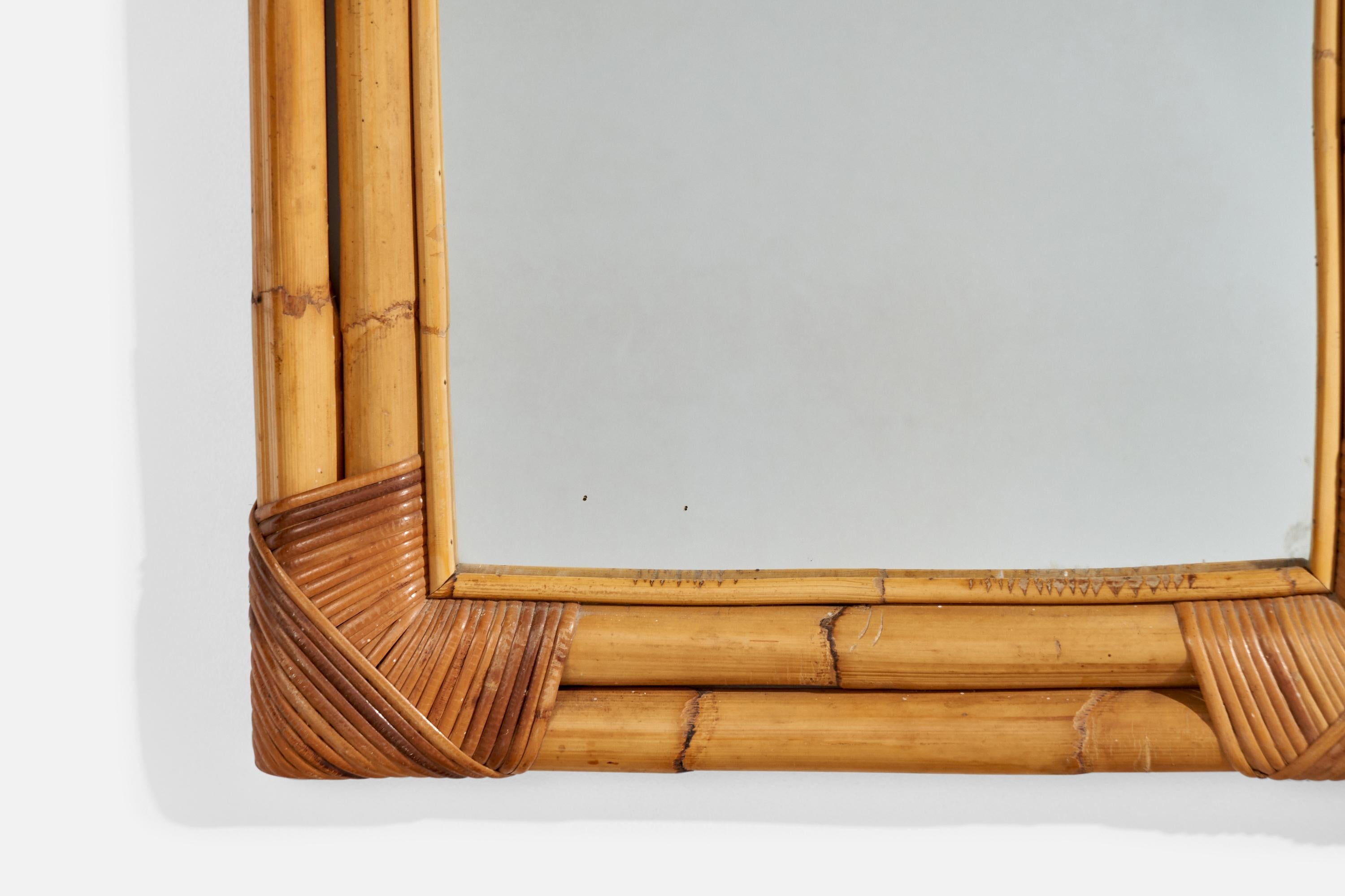 Mid-20th Century Italian Designer, Wall Mirror, Bamboo, Rattan, Mirror, Italy, C. 1950s For Sale