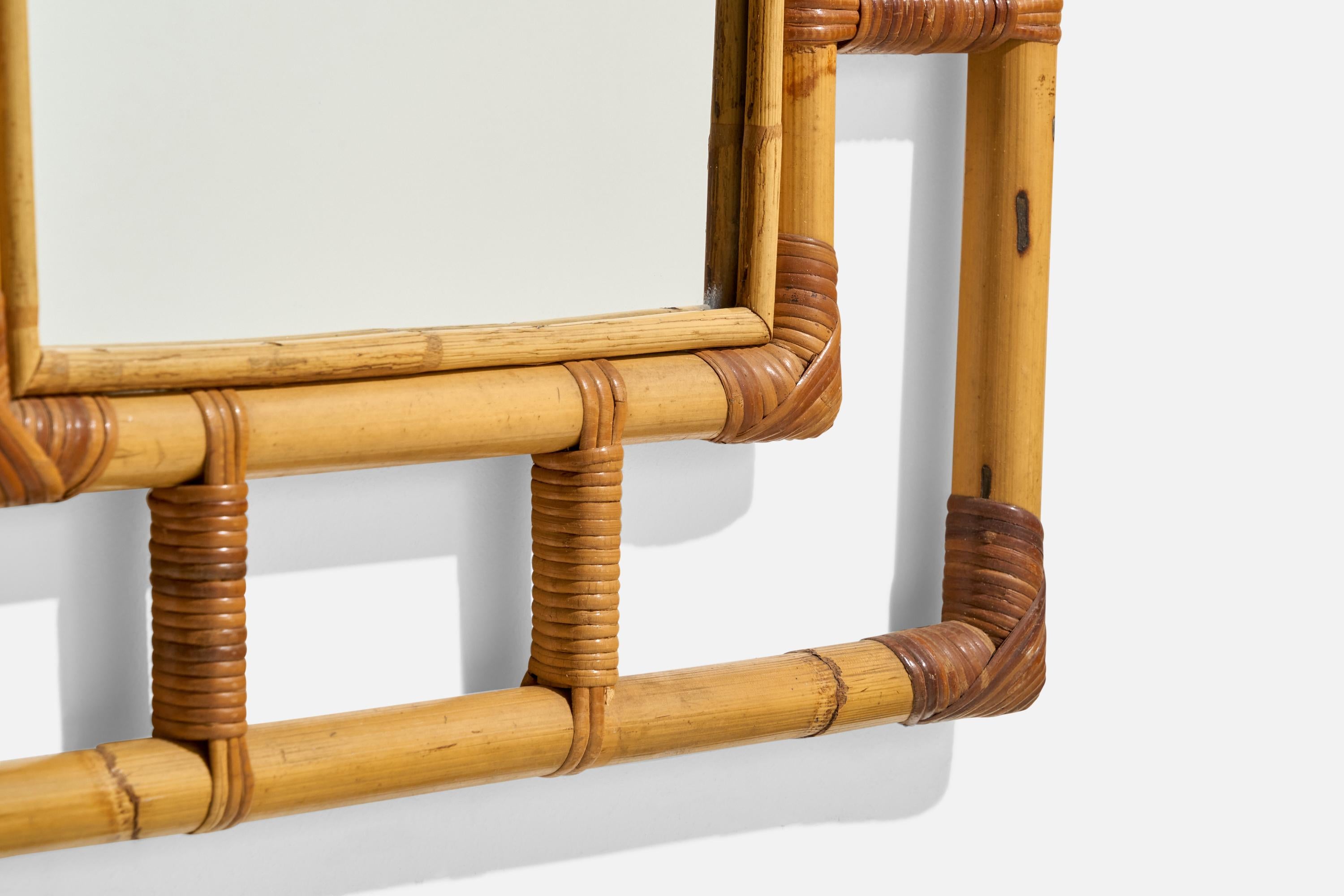Italienischer italienischer Designer, Wandspiegel, Bambus, Rattan, Spiegel, Italien, um 1950 im Angebot 1