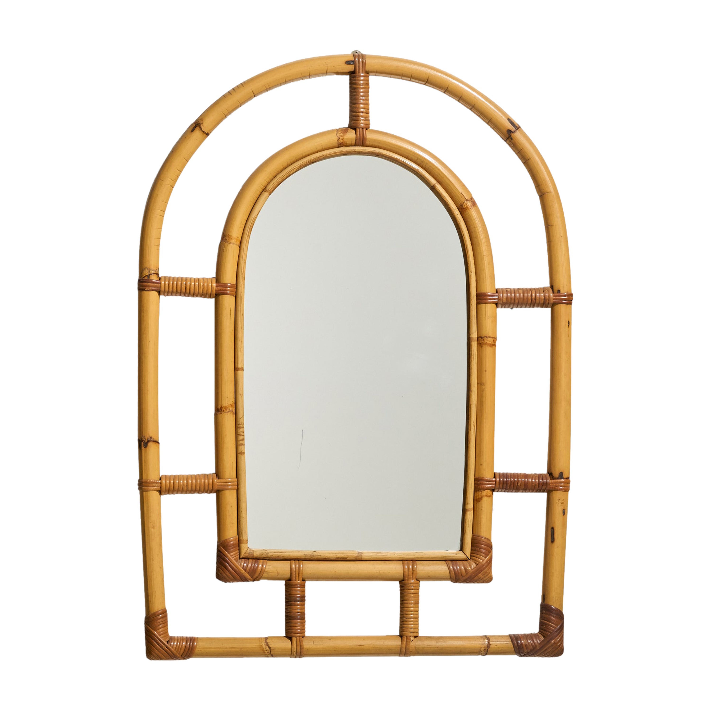 Italian Designer, Wall Mirror, Bamboo, Rattan, Mirror, Italy, c. 1950s