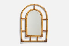 Diseñador italiano, Espejo de pared, Bambú, Ratán, Espejo, Italia, c. 1950