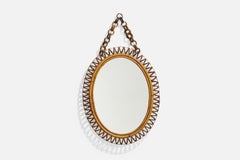 Italian Designer, Wall Mirror, Bamboo, Rattan, Sweden, 1950s