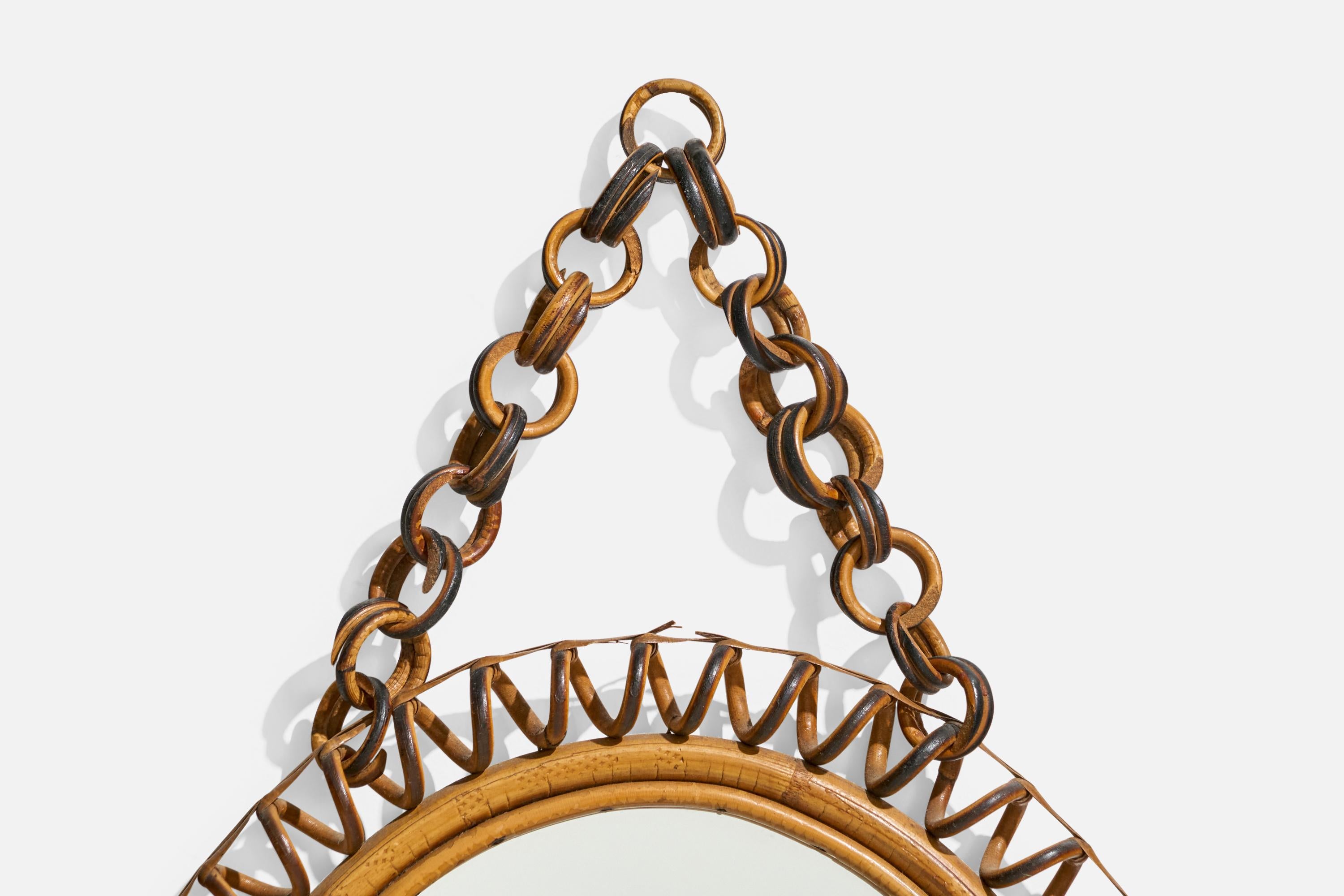 Italiano Specchio da parete di design italiano, bambù, rattan, Svezia, anni '50 in vendita