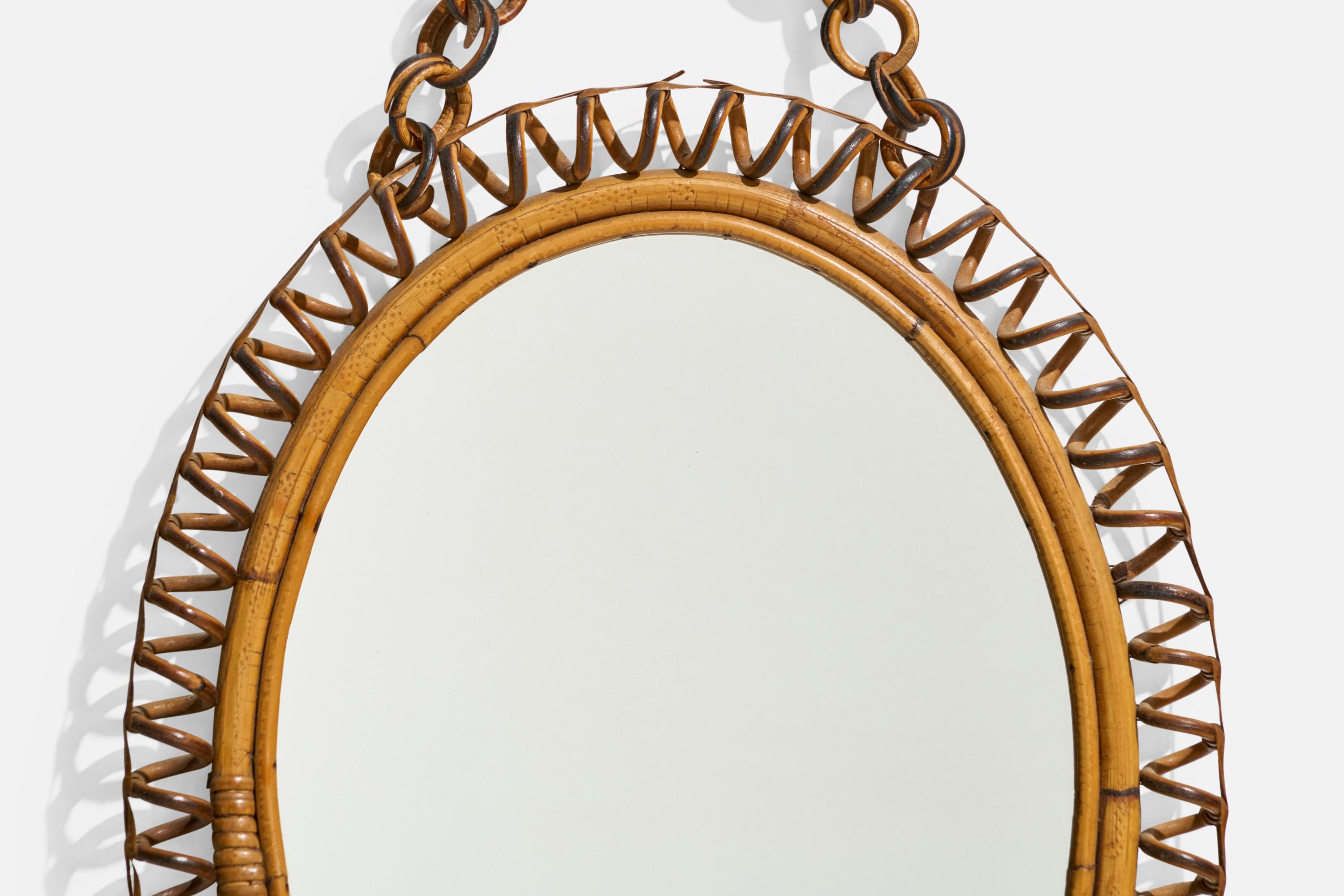 Metà XX secolo Specchio da parete di design italiano, bambù, rattan, Svezia, anni '50 in vendita