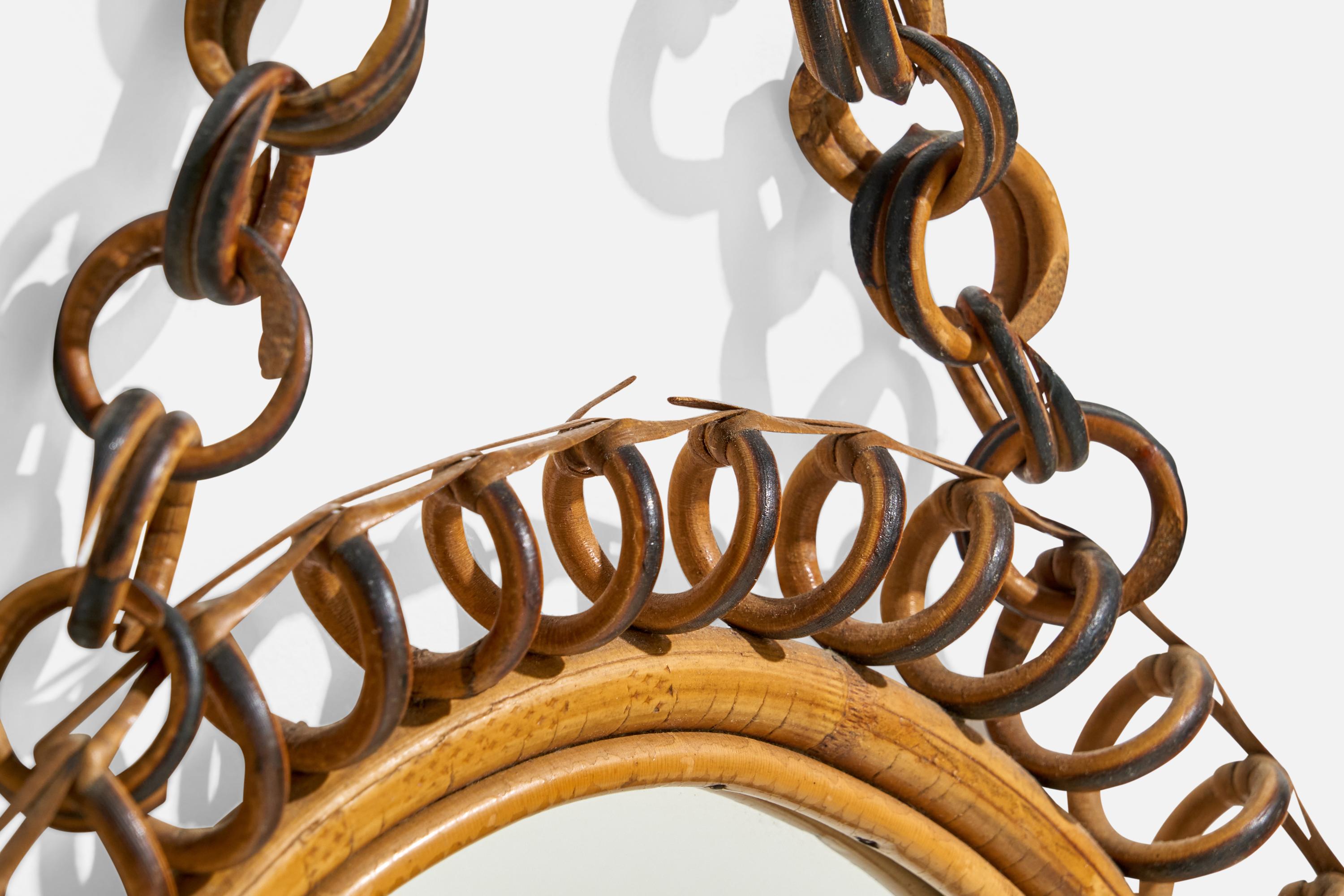 Bambù Specchio da parete di design italiano, bambù, rattan, Svezia, anni '50 in vendita