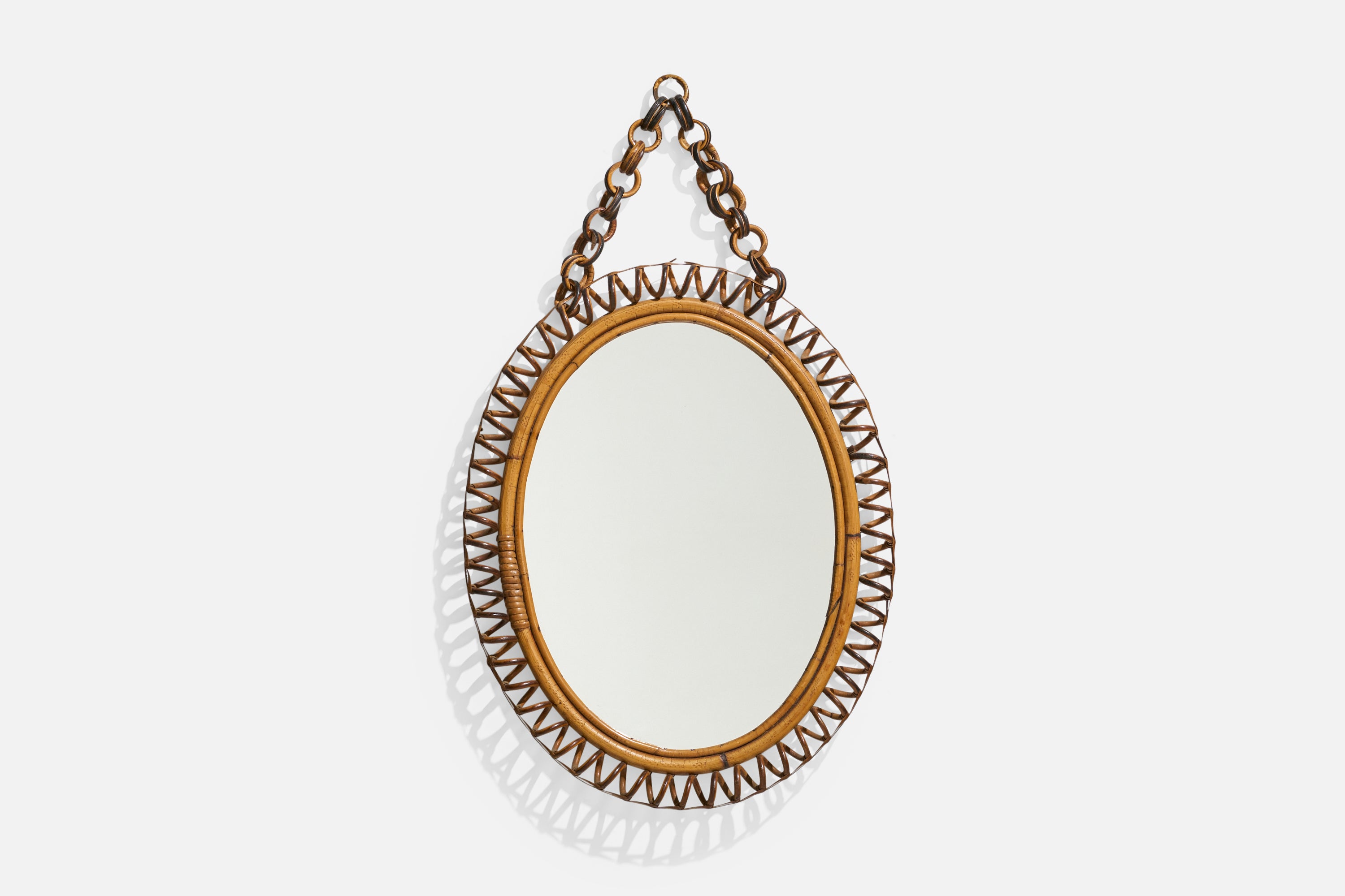 Italian Designer, Wall Mirror, Bamboo, Rattan, Sweden, 1950s