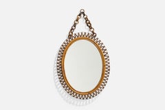 Italian Designer, Wall Mirror, Bamboo, Rattan, Sweden, 1950s