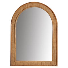 Italian Designer, Wall Mirror, Bamboo, Wicker, Italy, c. 1950s