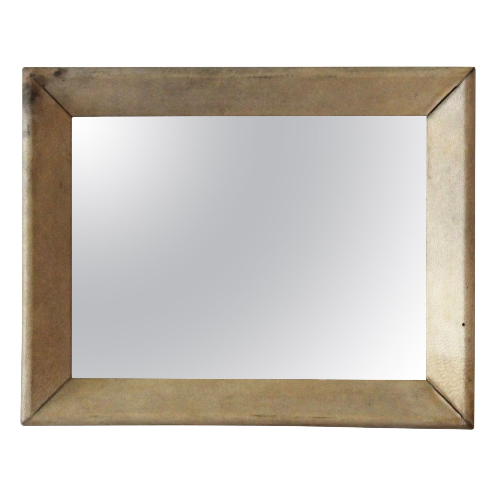 Italian Designer, Wall Mirror, Beige-Painted Leather, Wood, Italy, 1930s For Sale