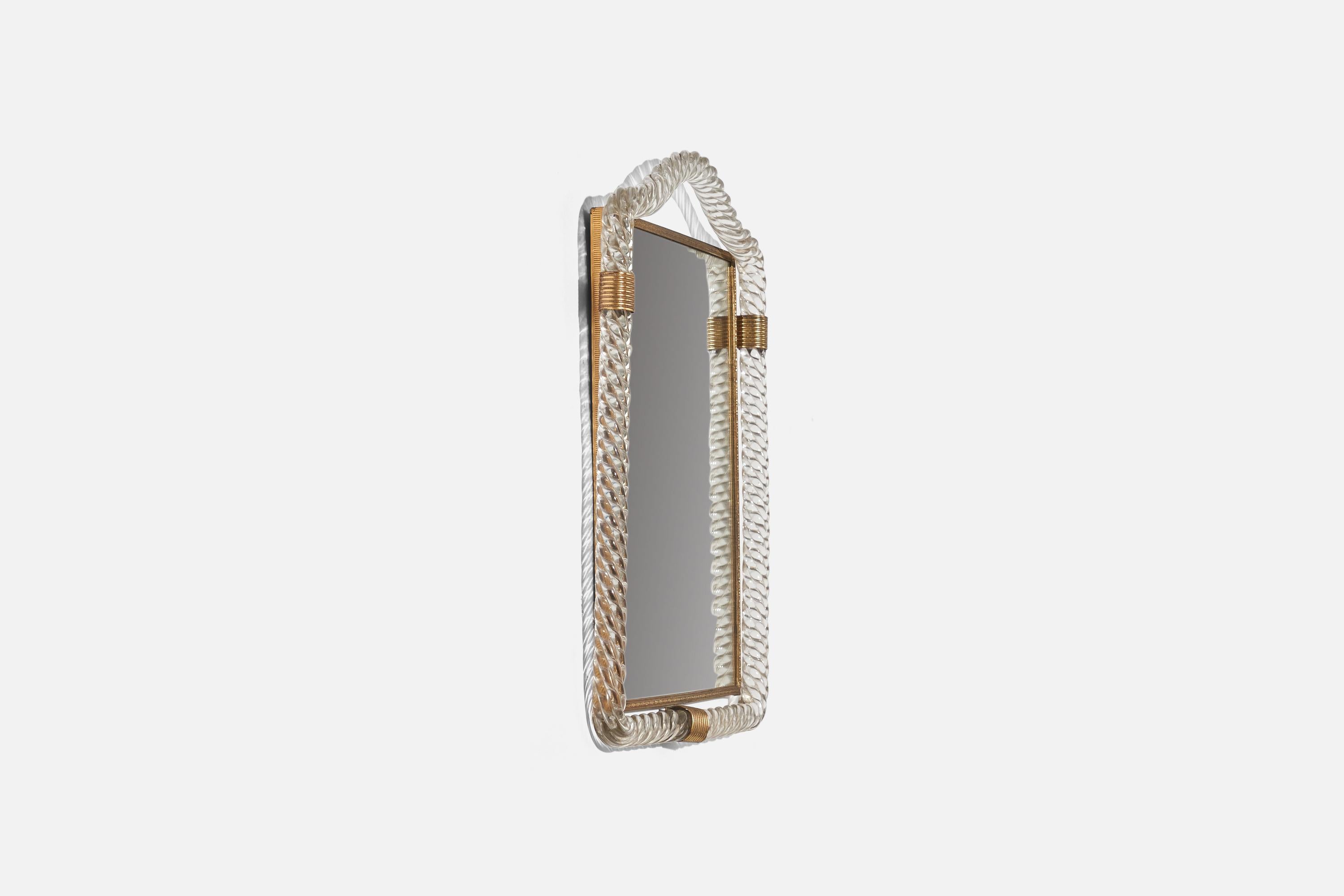 Diseñador italiano, Espejo de pared, Latón, Cristal, Espejo de cristal, Italia, S. 1950 Moderno de mediados de siglo en venta