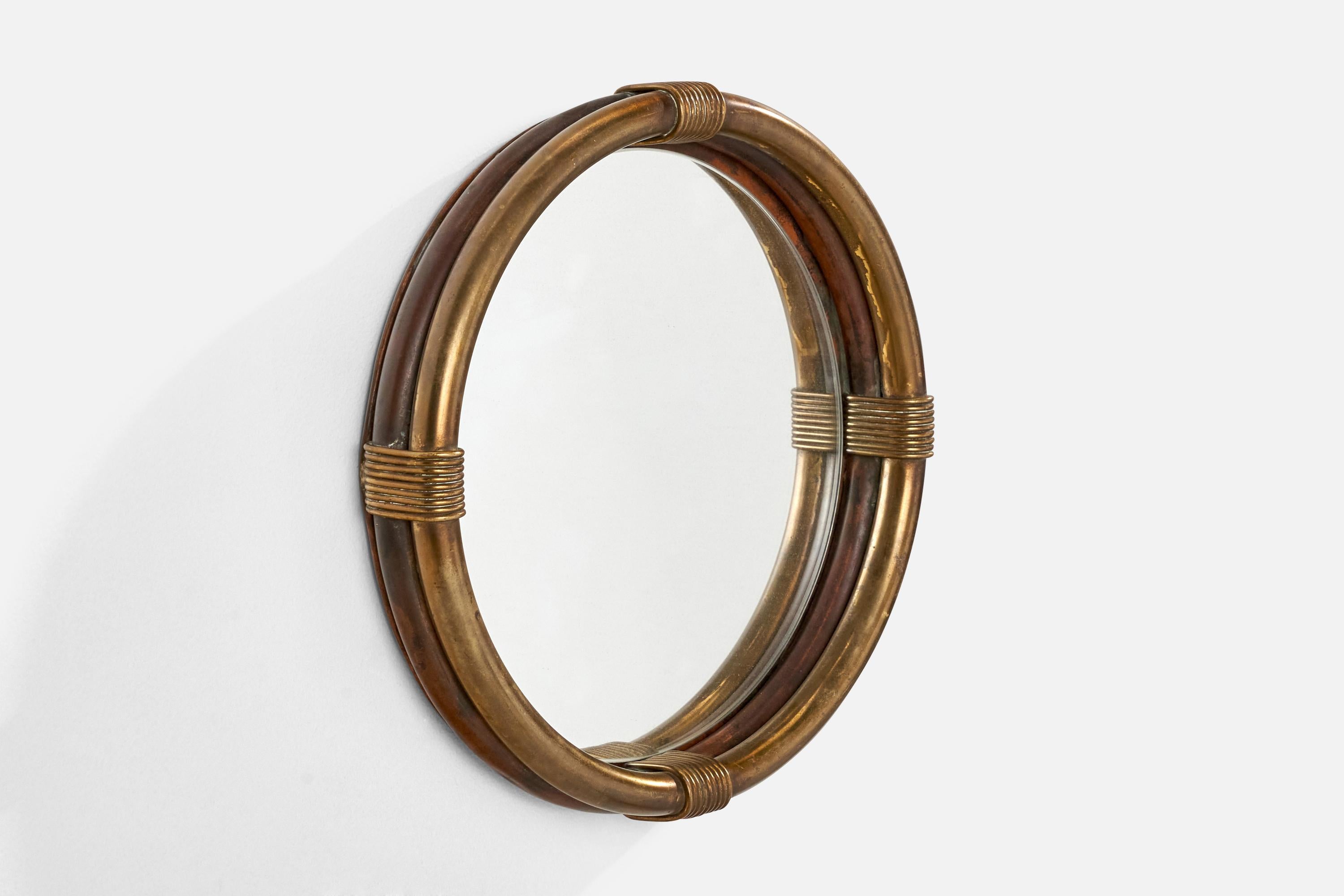 Italiano Specchio da parete di design italiano, ottone, Italia, anni '1930 in vendita