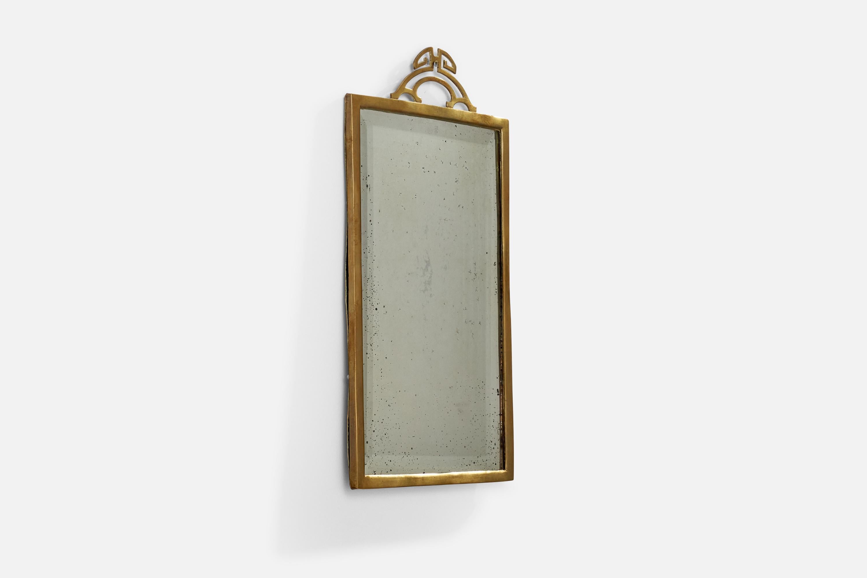 Italian Designer, Wall Mirror, Brass, Italy, 1930s In Good Condition For Sale In High Point, NC