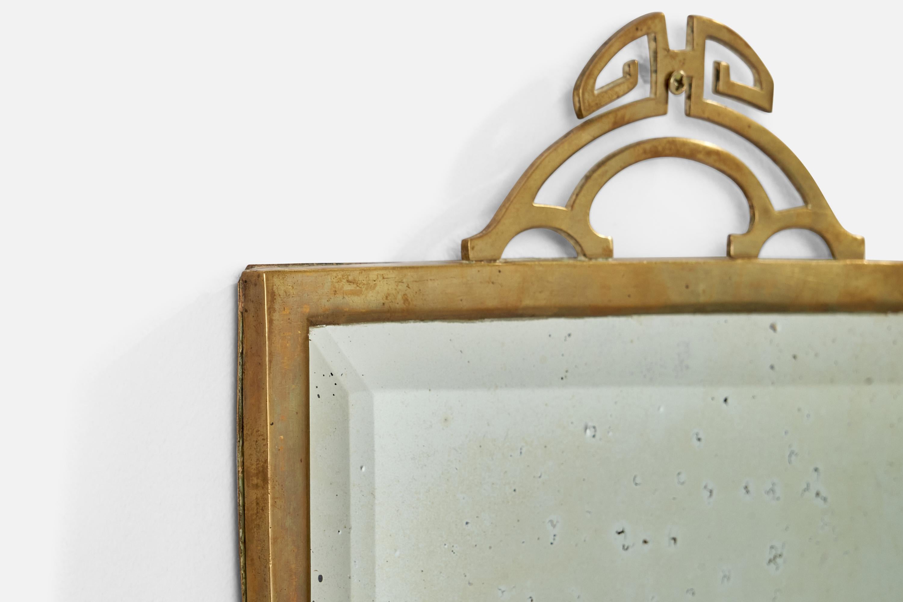 Mid-20th Century Italian Designer, Wall Mirror, Brass, Italy, 1930s For Sale