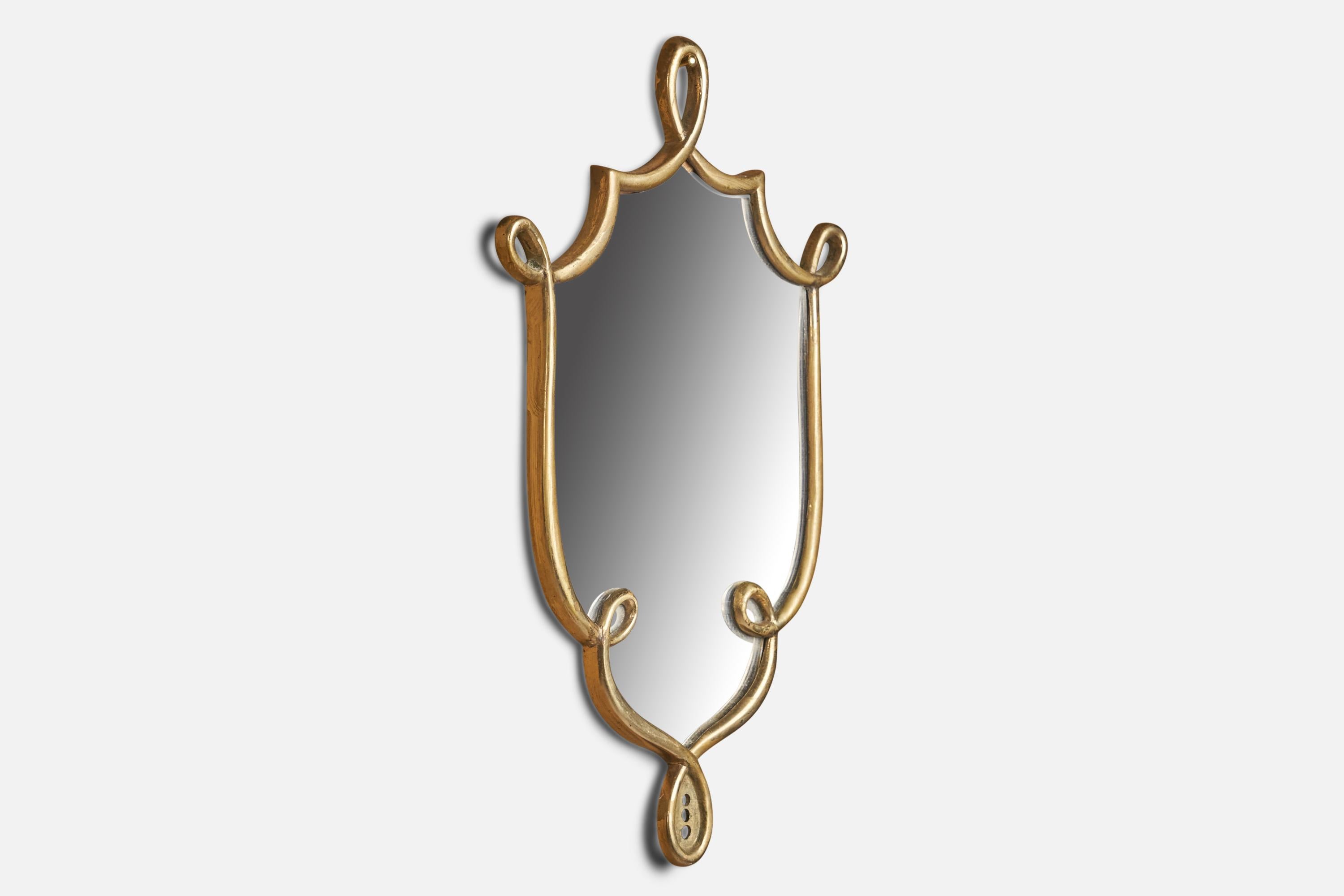 Italian Designer, Wall Mirror, Brass, Italy, 1930s For Sale 1