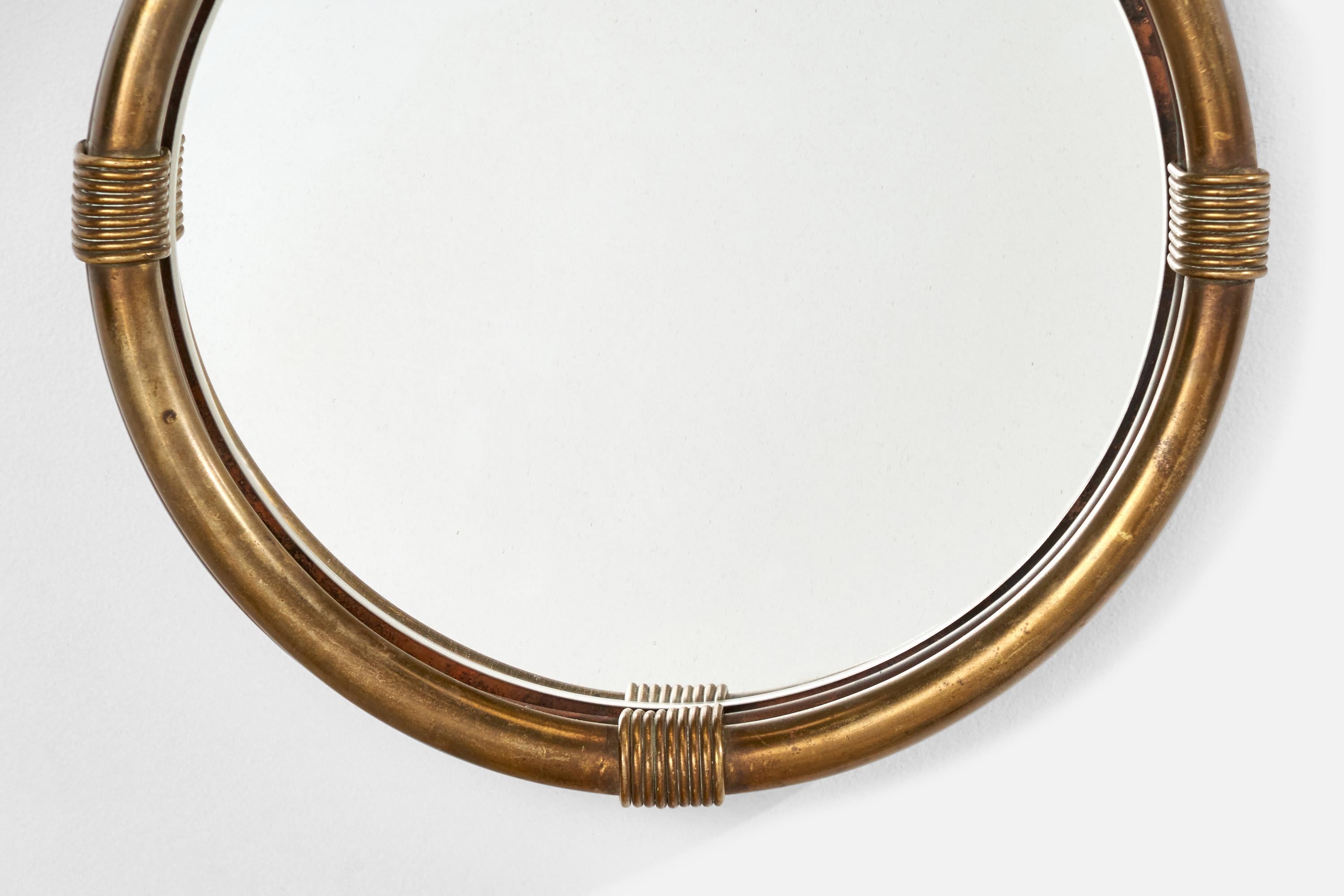 Metà XX secolo Specchio da parete di design italiano, ottone, Italia, anni '1930 in vendita
