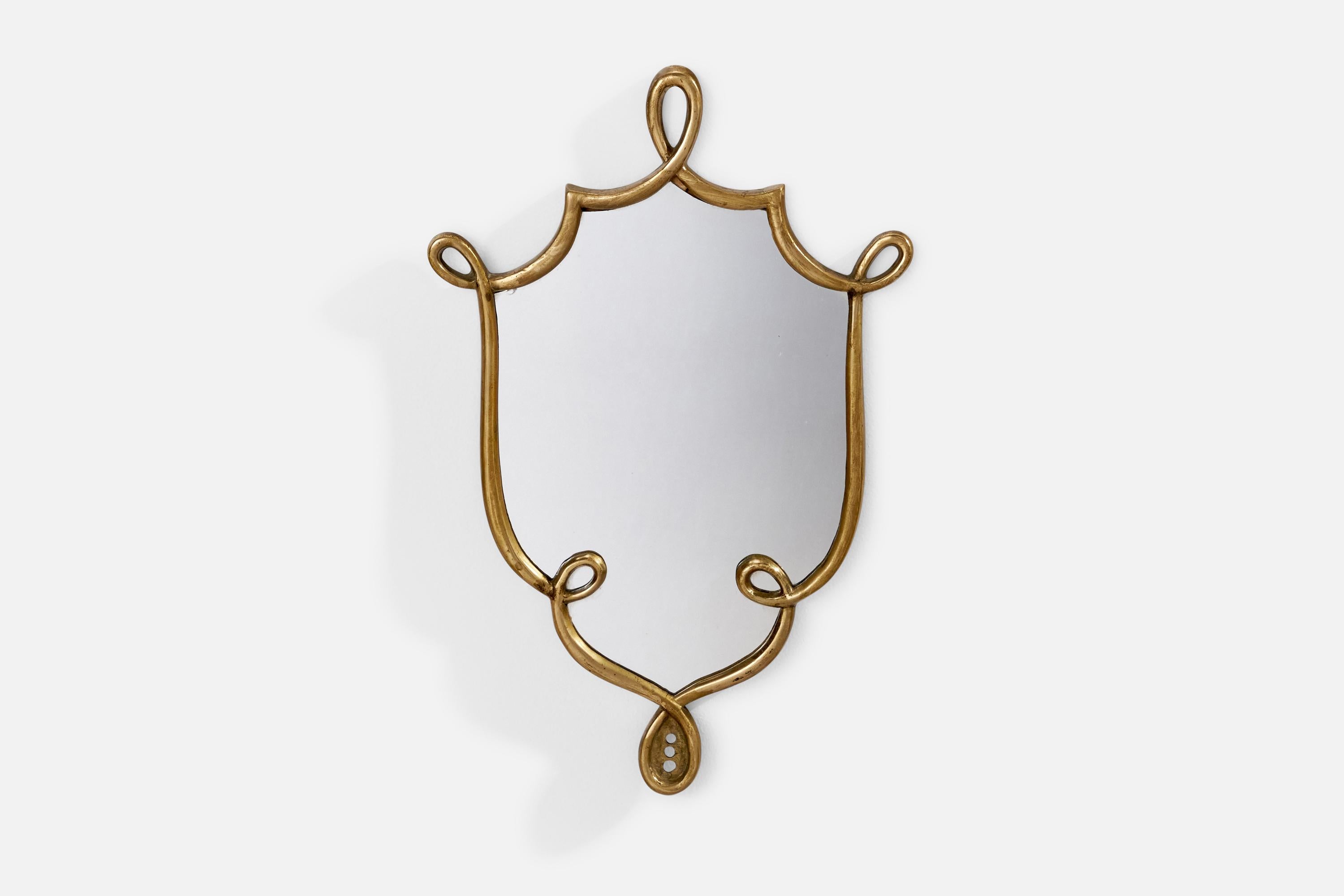 A brass wall mirror designed and produced in Italy, 1930s.