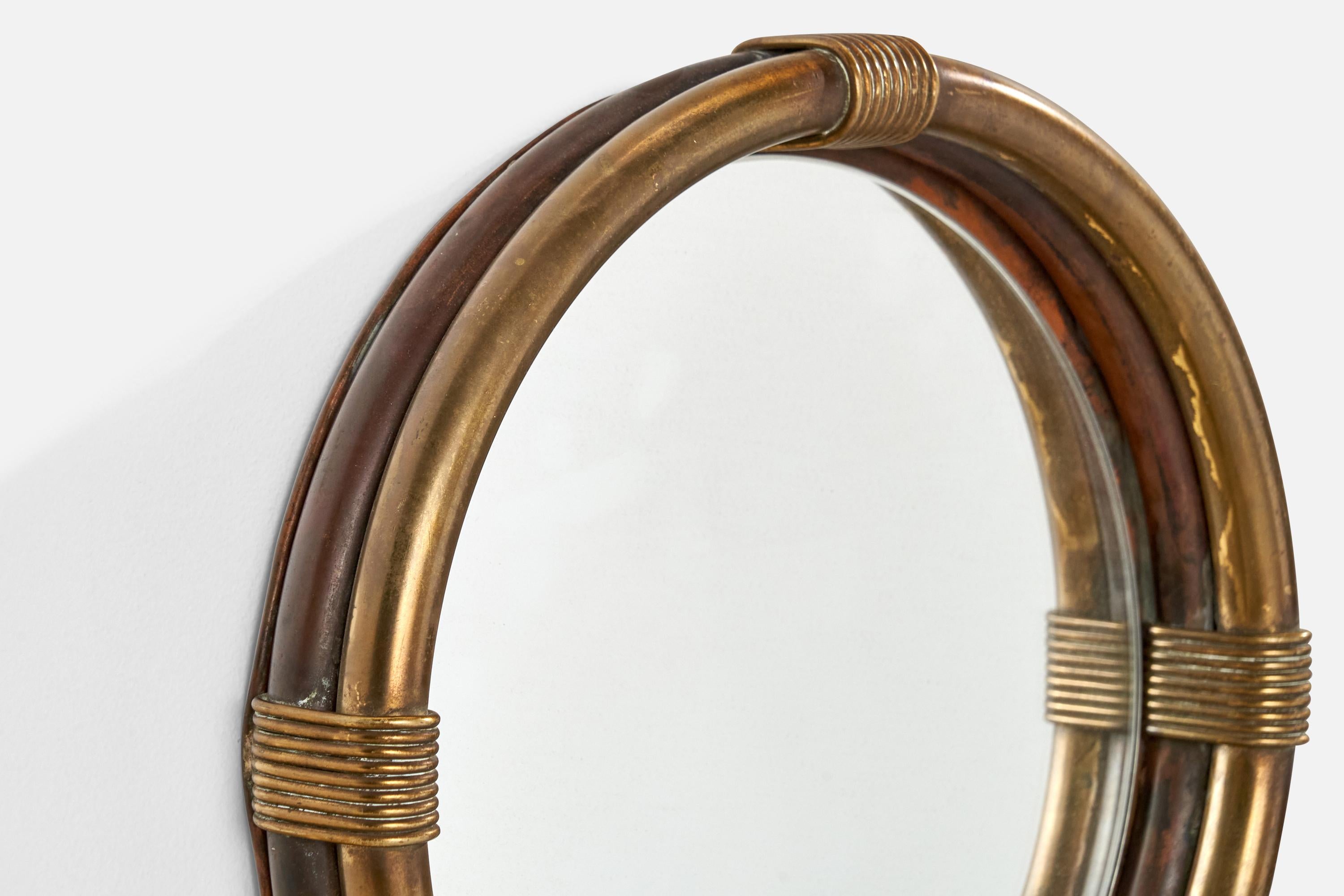 Ottone Specchio da parete di design italiano, ottone, Italia, anni '1930 in vendita
