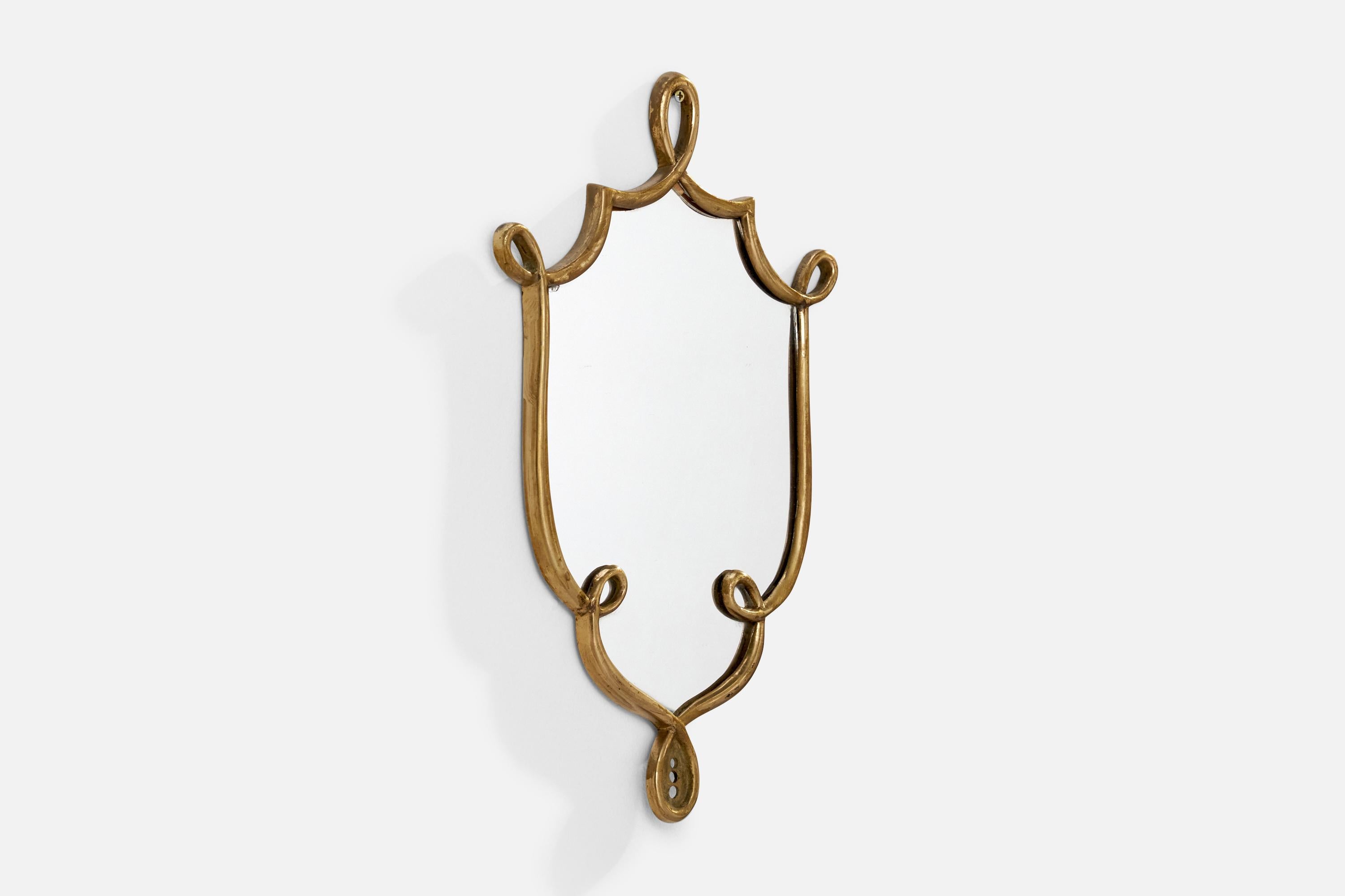 Italian Designer, Wall Mirror, Brass, Italy, 1930s In Good Condition For Sale In High Point, NC