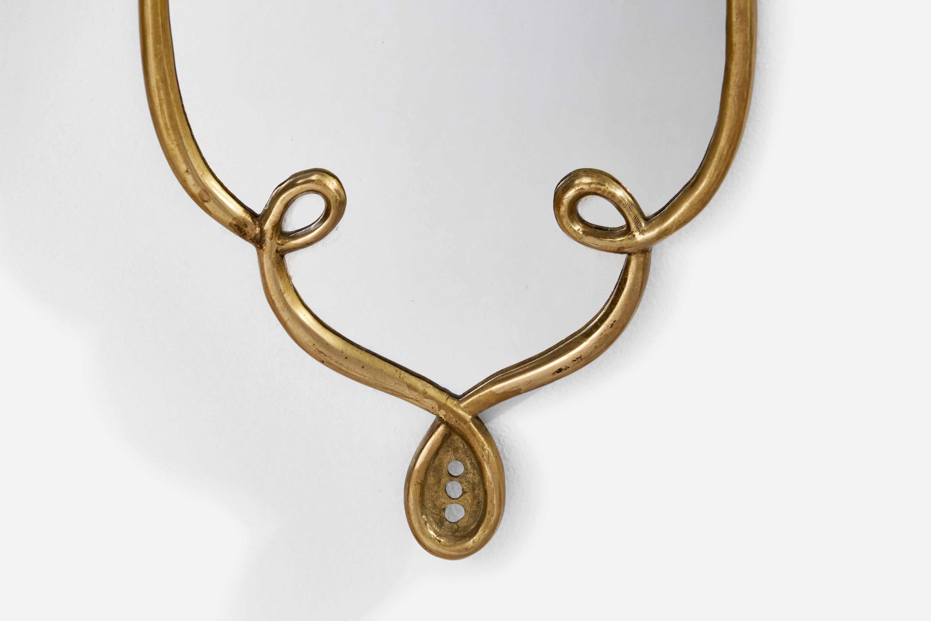 Italian Designer, Wall Mirror, Brass, Italy, 1930s For Sale 1