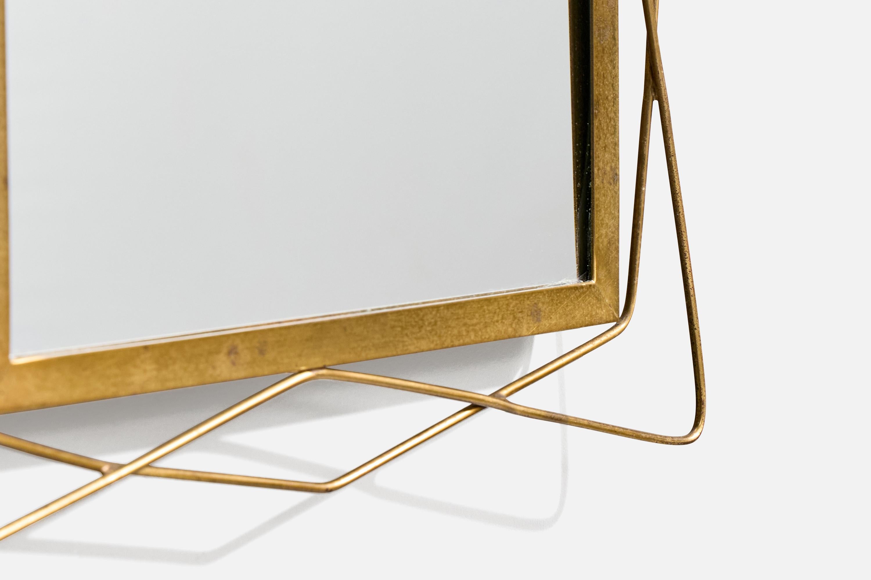Italian Designer, Wall Mirror, Brass, Italy, 1940s For Sale 1