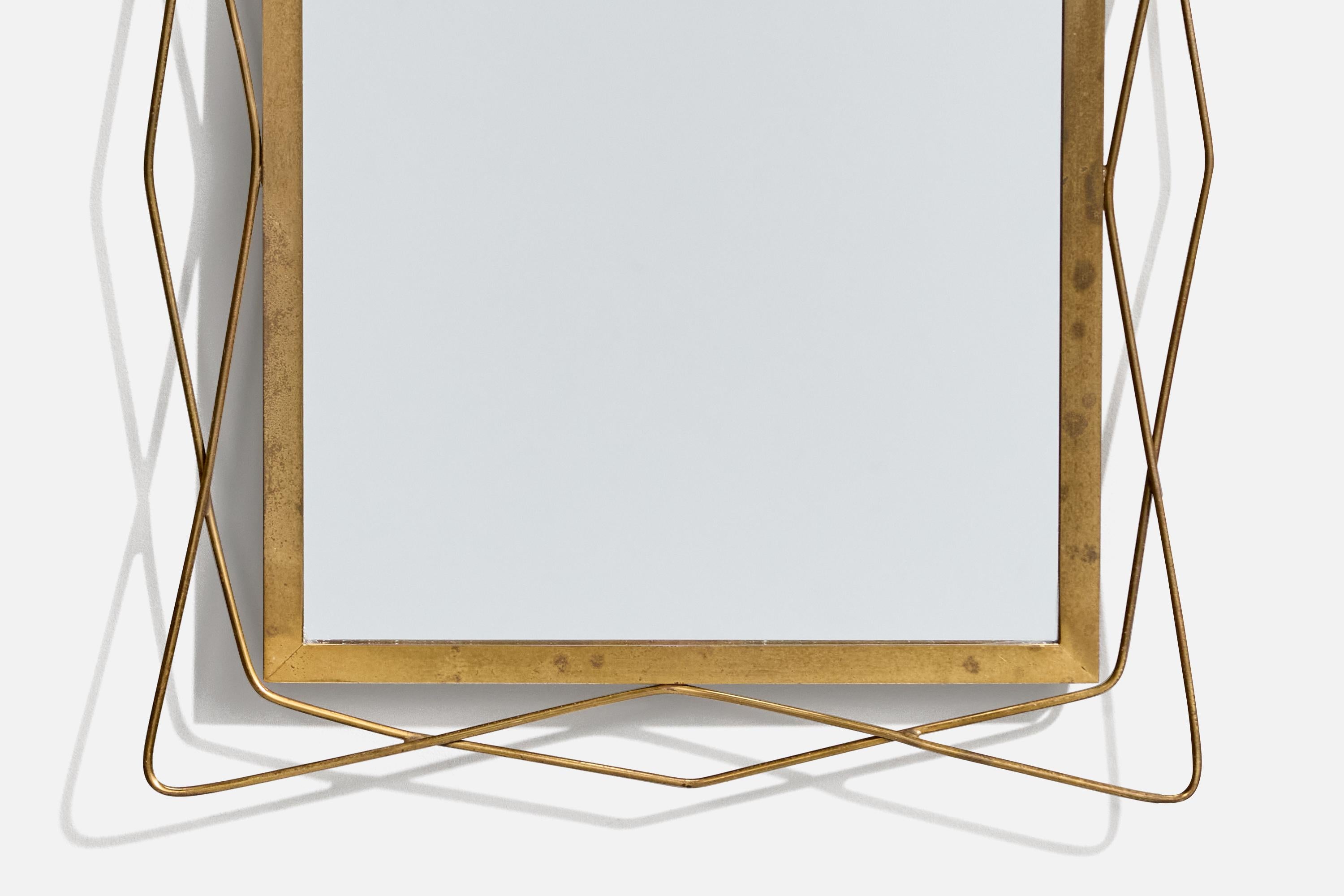 Italian Designer, Wall Mirror, Brass, Italy, 1940s For Sale 2