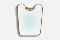 Specchio da parete di design italiano, ottone, Italia, anni '40