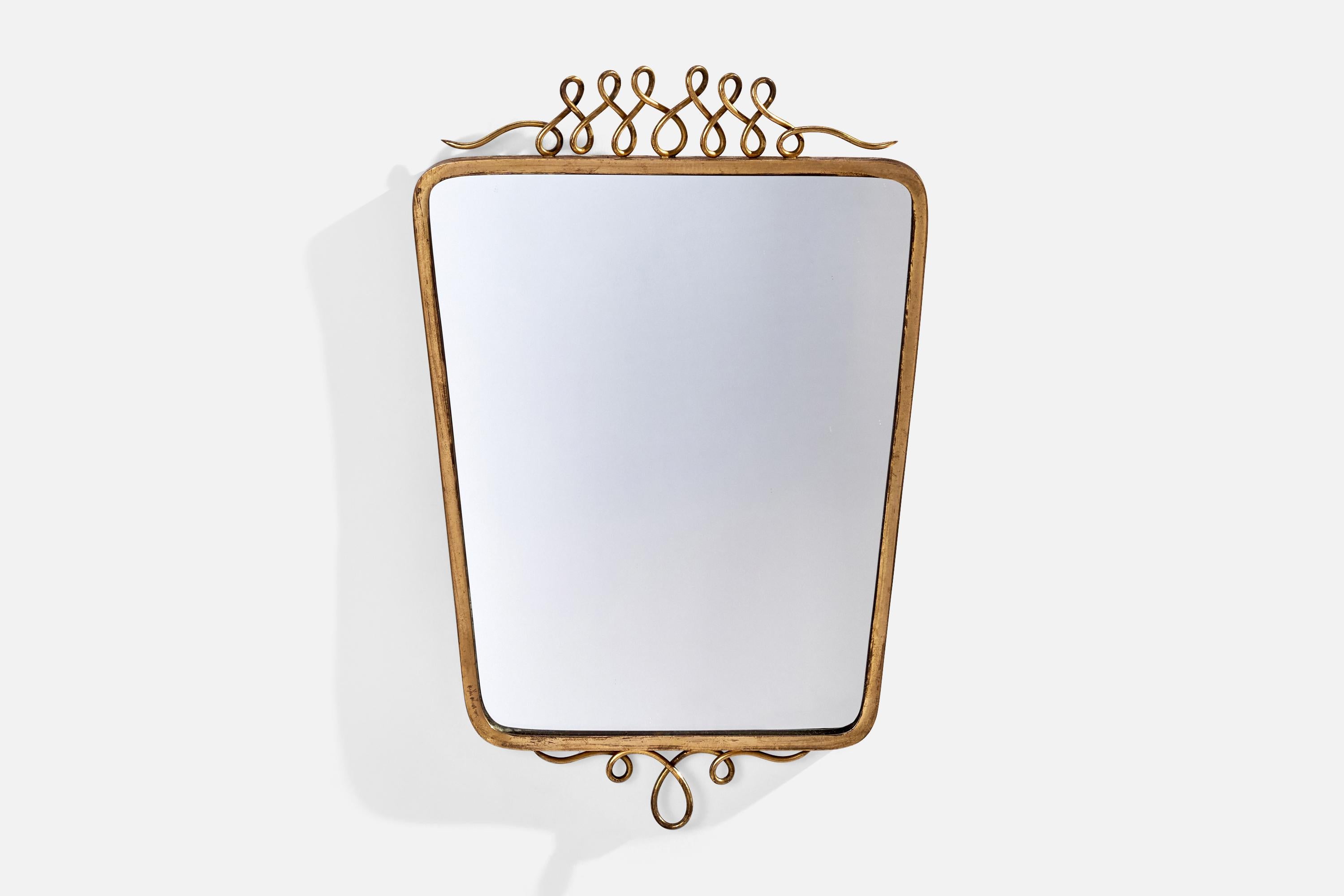 A brass mirror designed and produced in Italy, 1940s.