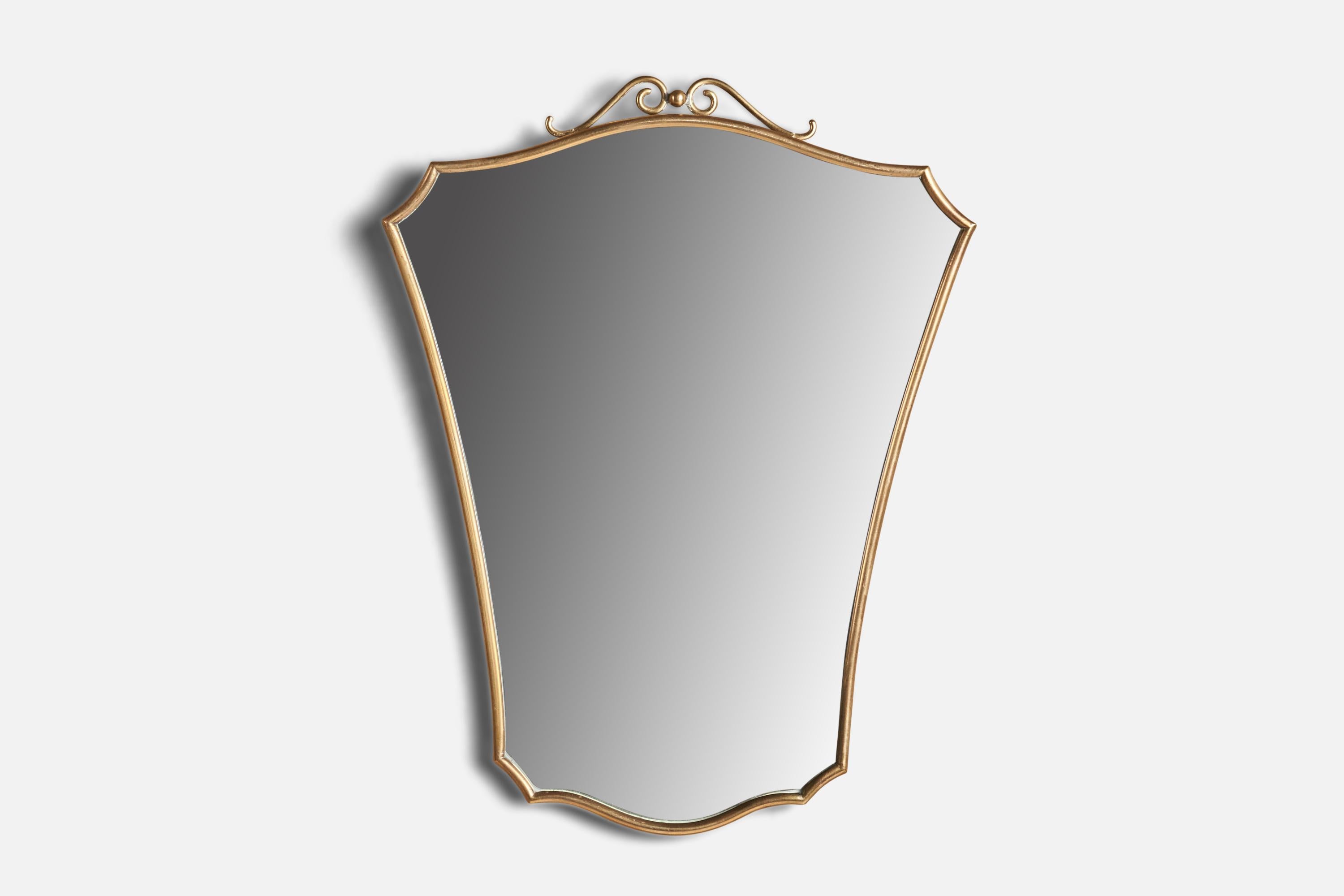 A brass wall mirror designed and produced in Italy, c. 1940s.