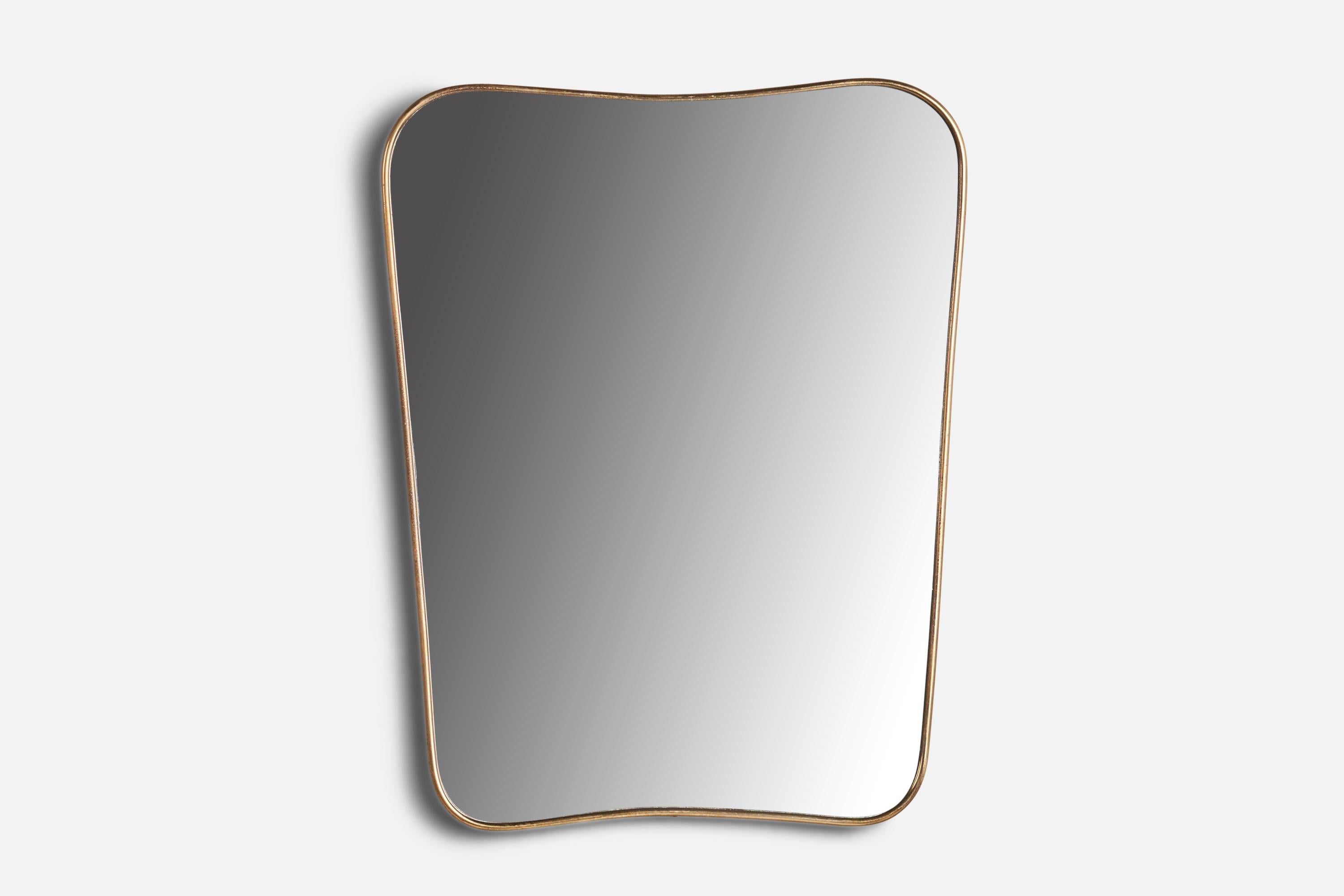 A brass wall mirror designed and produced in Italy, c. 1940s.