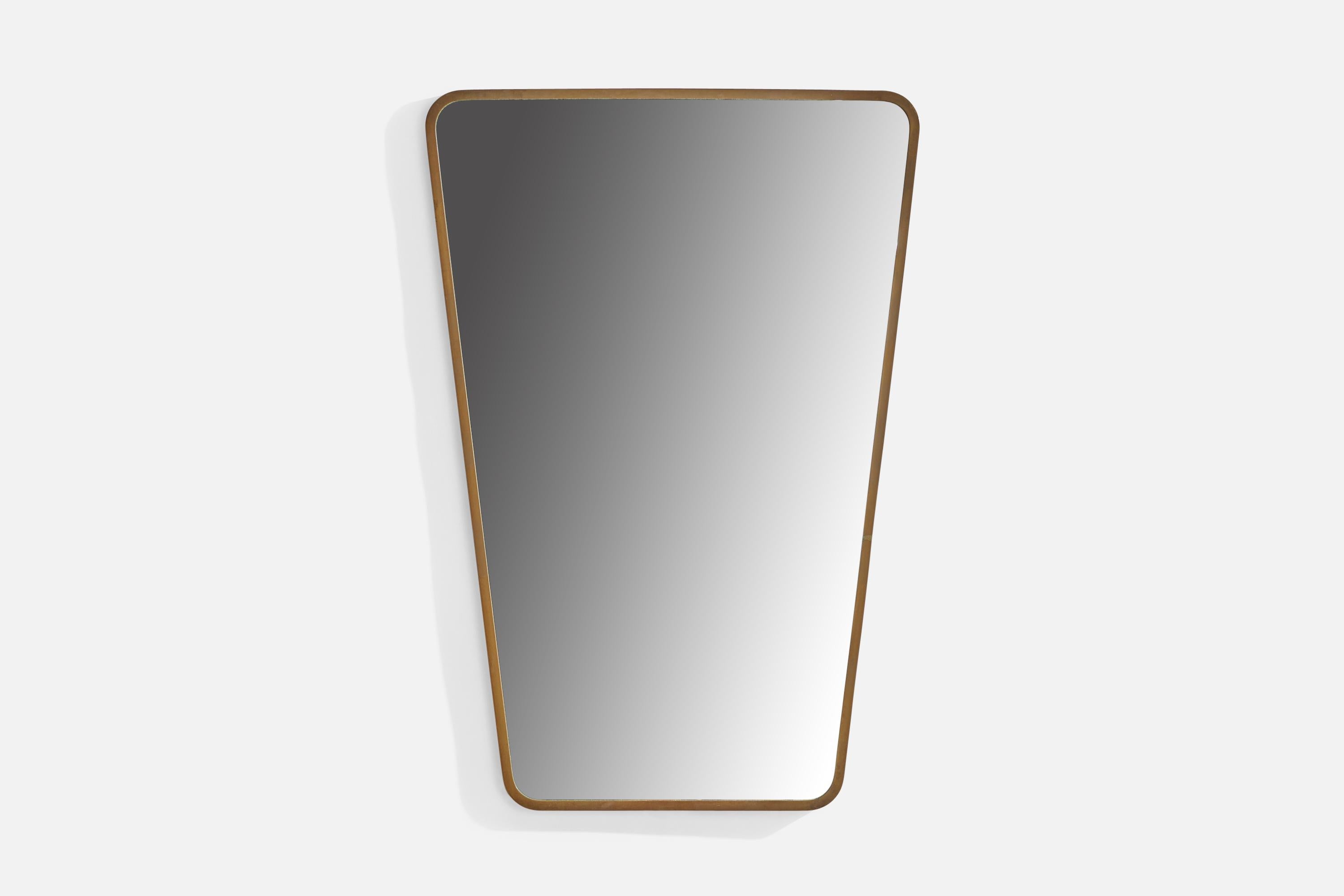 A brass wall mirror designed and produced in Italy, c. 1940s.