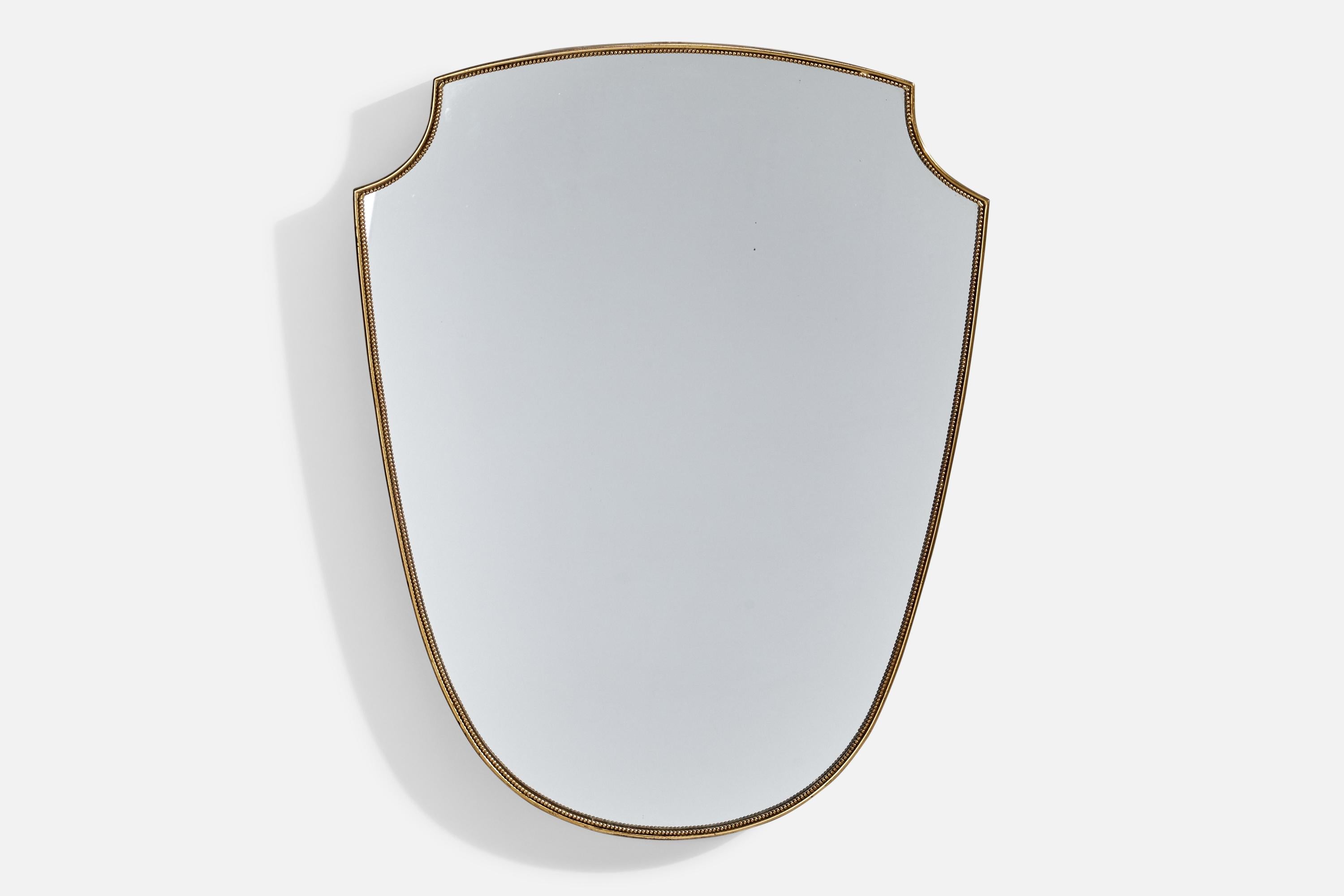 Espejo de pared de latón diseñado y fabricado en Italia, años 1940.