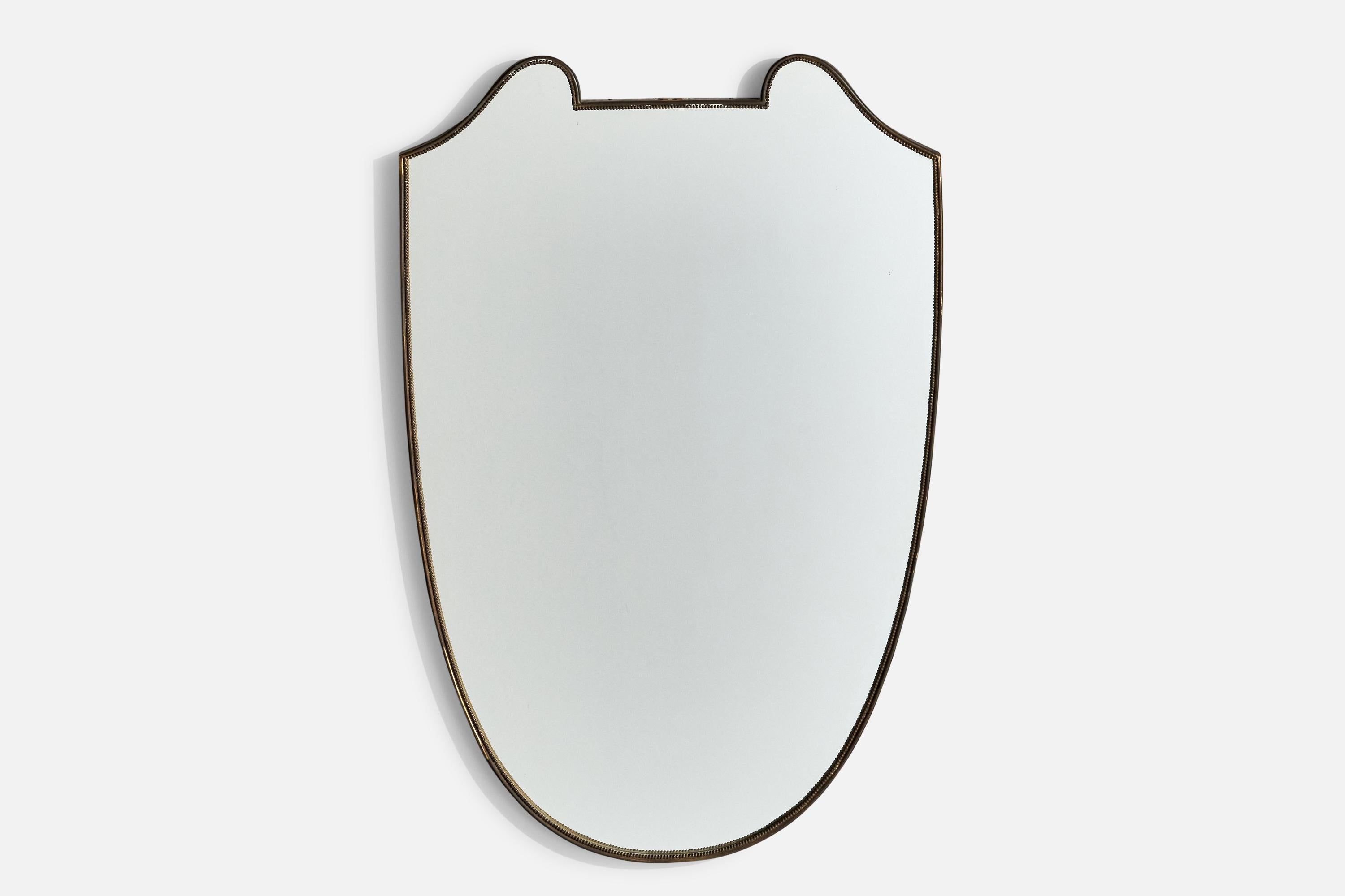 A brass wall mirror designed and produced in Italy, c. 1940s.

Mirror Dimensions (inches): 35.125