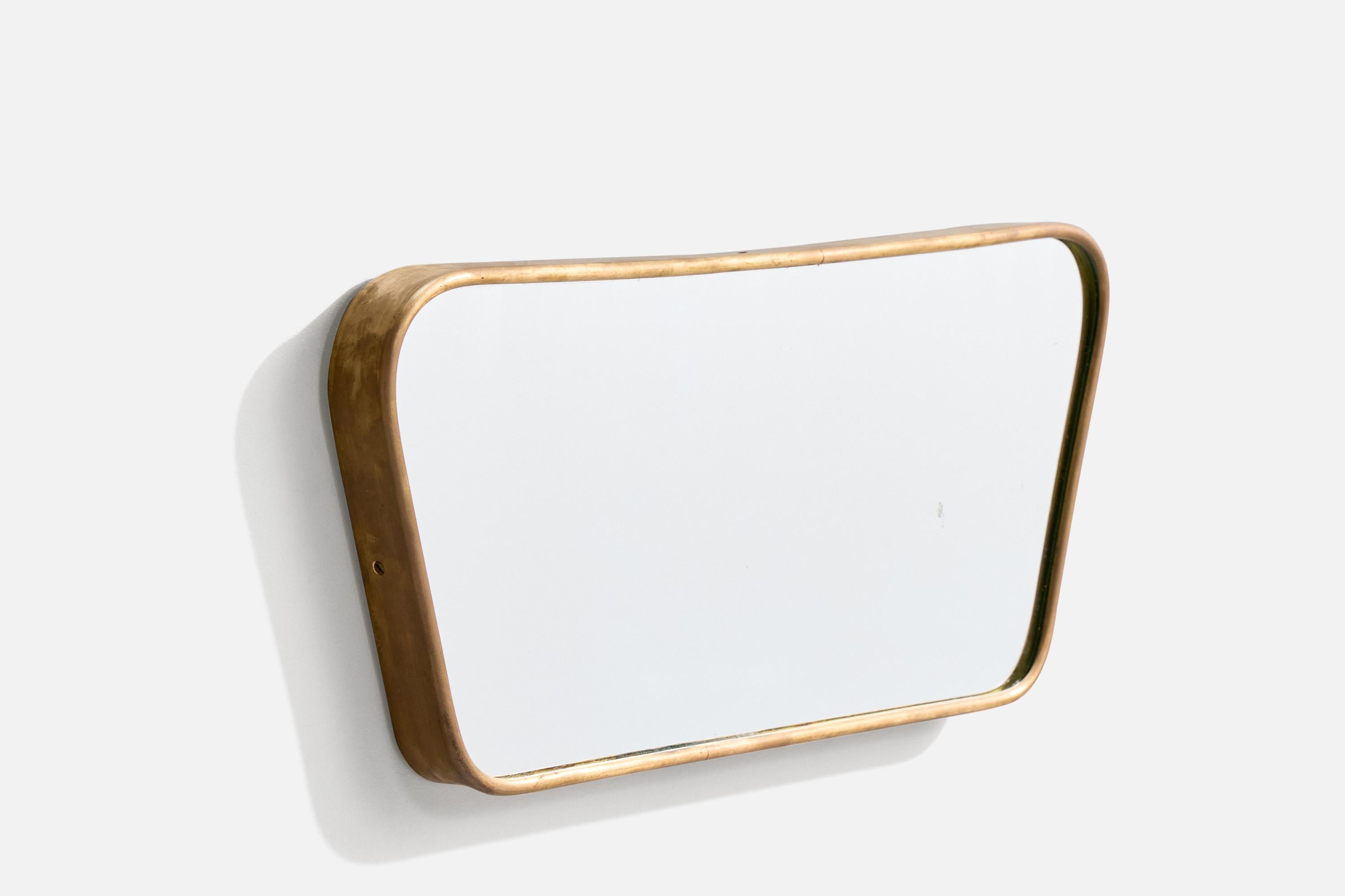 Diseñador italiano, Espejo de pared, Latón, Italia, Década de 1940 Moderno de mediados de siglo en venta
