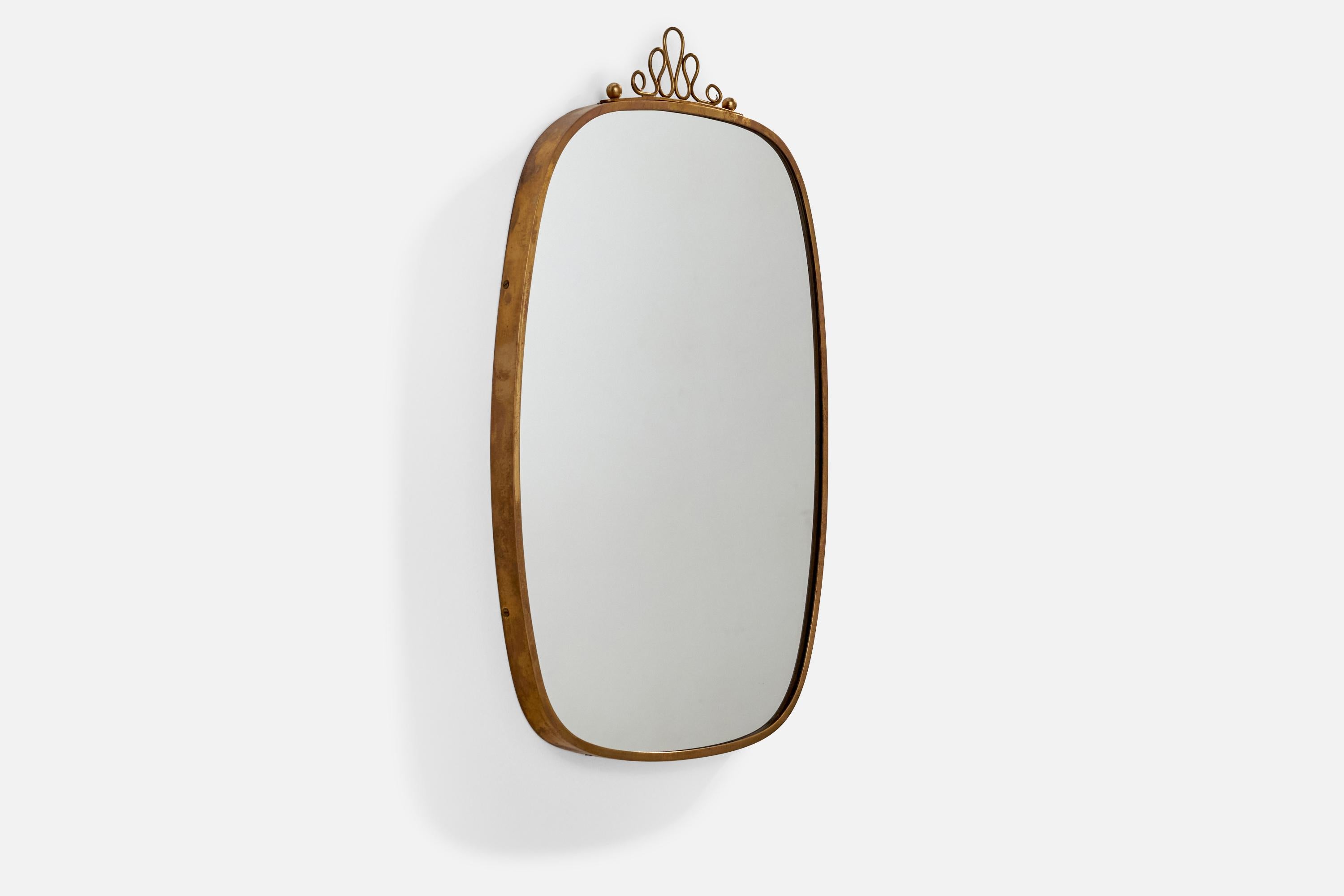 Modern Italian Designer, Wall Mirror, Brass, Italy, 1940s For Sale