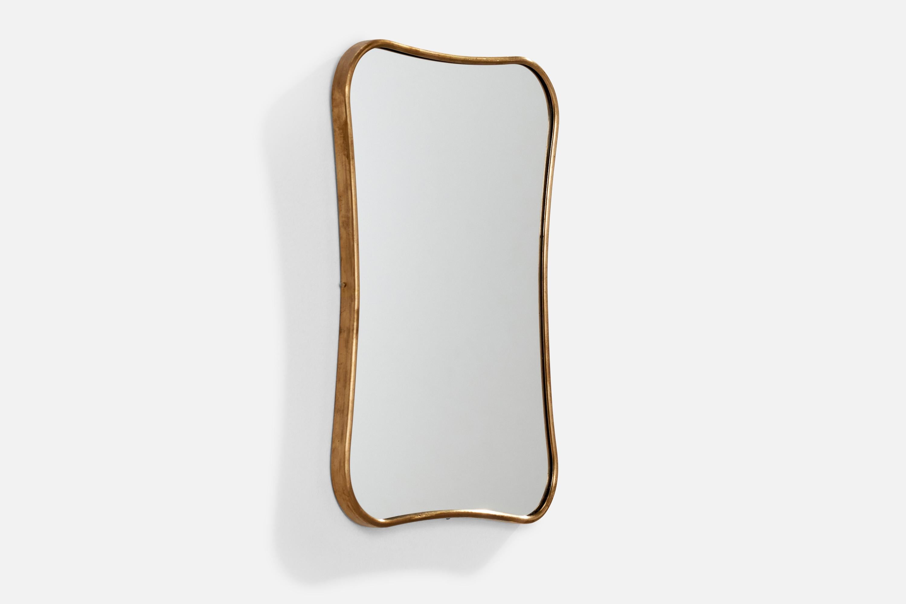 Mid-Century Modern Italian Designer, Wall Mirror, Brass, Italy, 1940s For Sale