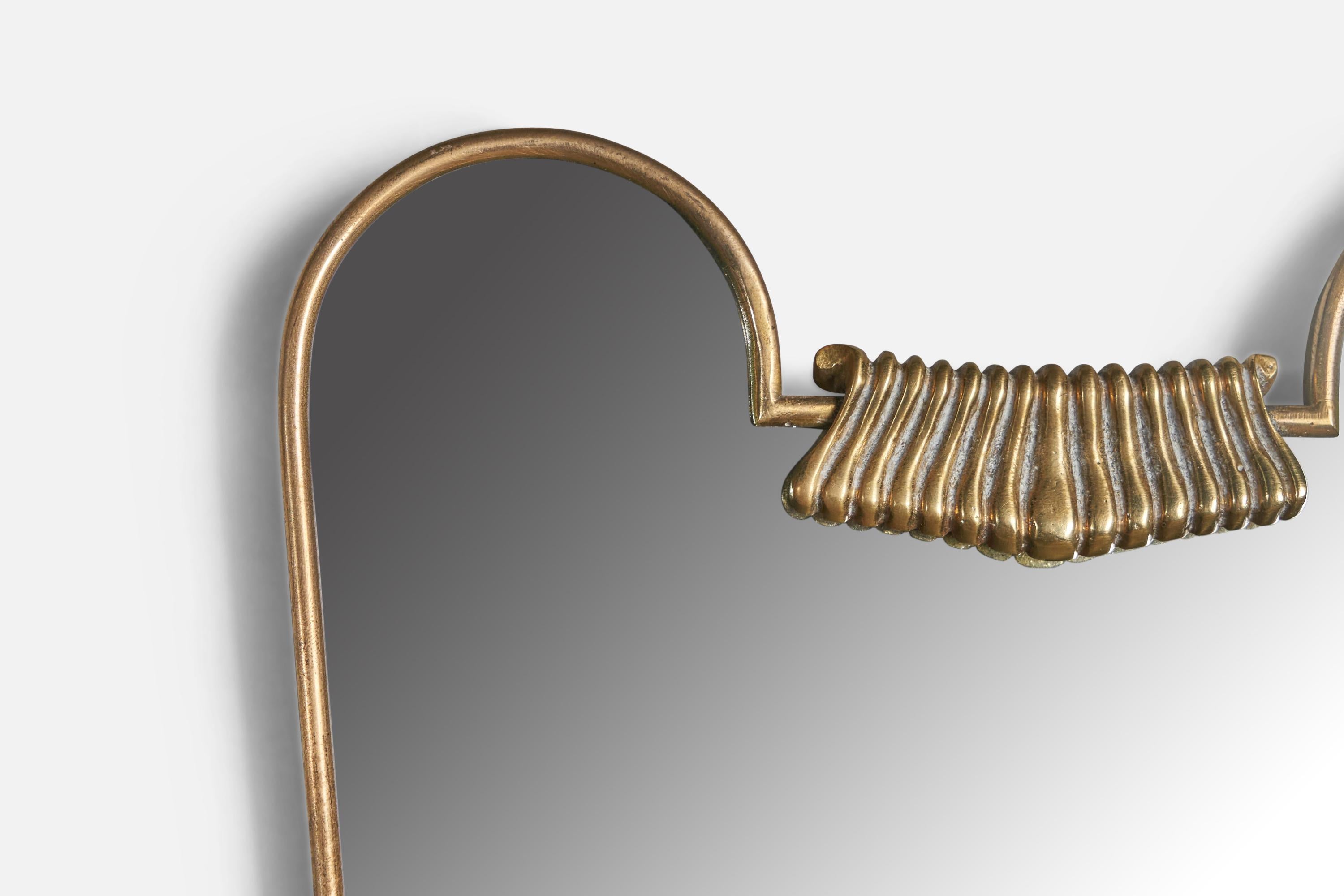 Modern Italian Designer, Wall Mirror, Brass, Italy, 1940s For Sale