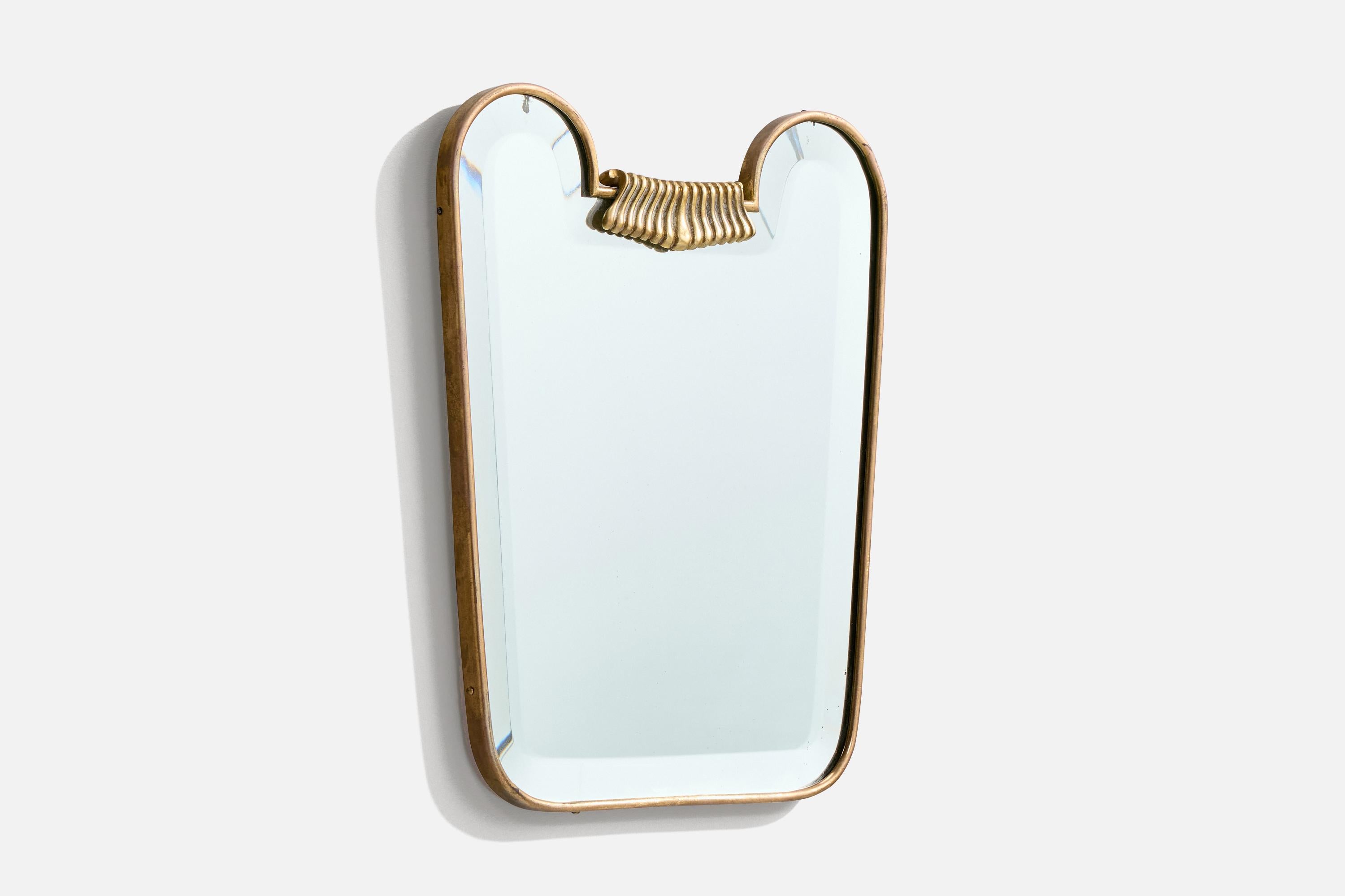 Moderno Specchio da parete di design italiano, ottone, Italia, anni '40 in vendita