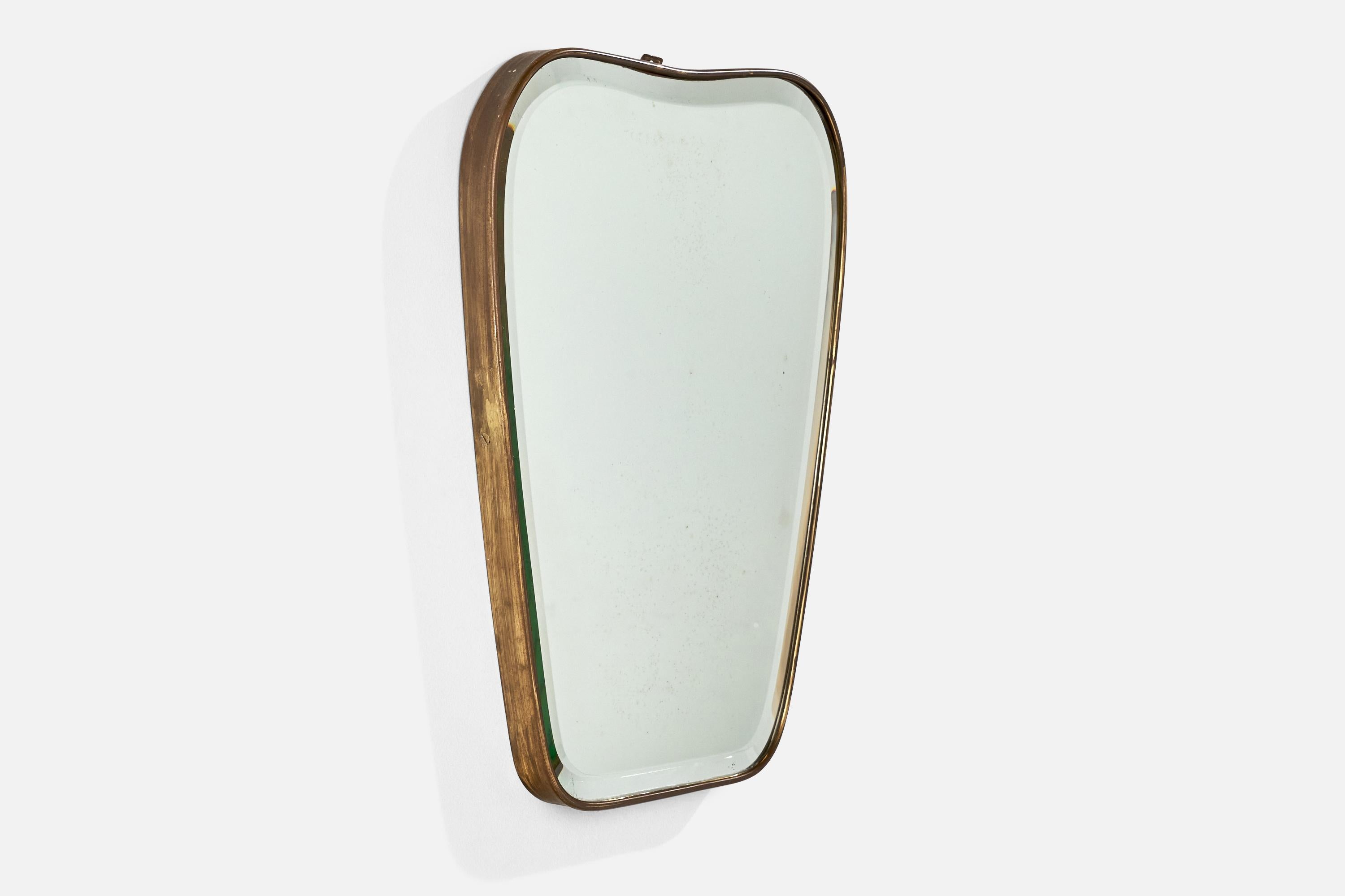Organic Modern Italian Designer, Wall Mirror, Brass, Italy, 1940s