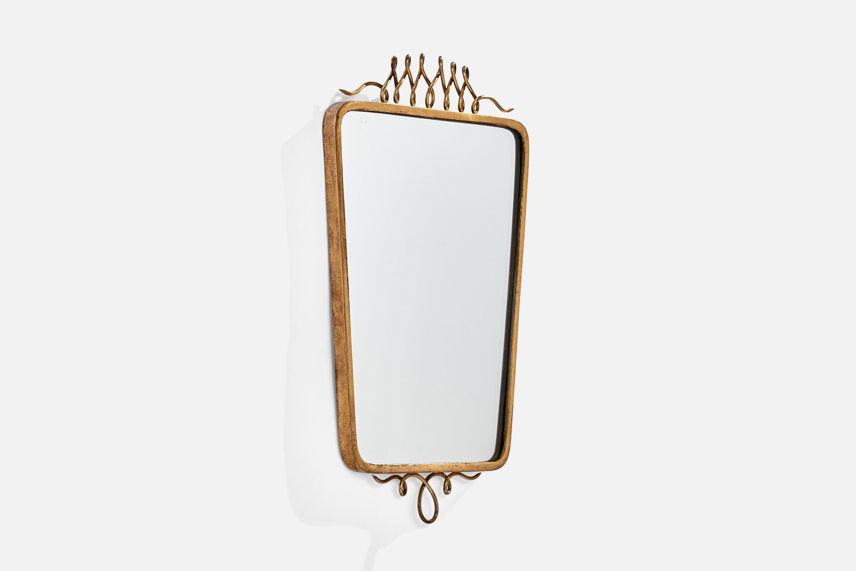 Italian Designer, Wall Mirror, Brass, Italy, 1940s In Good Condition For Sale In High Point, NC