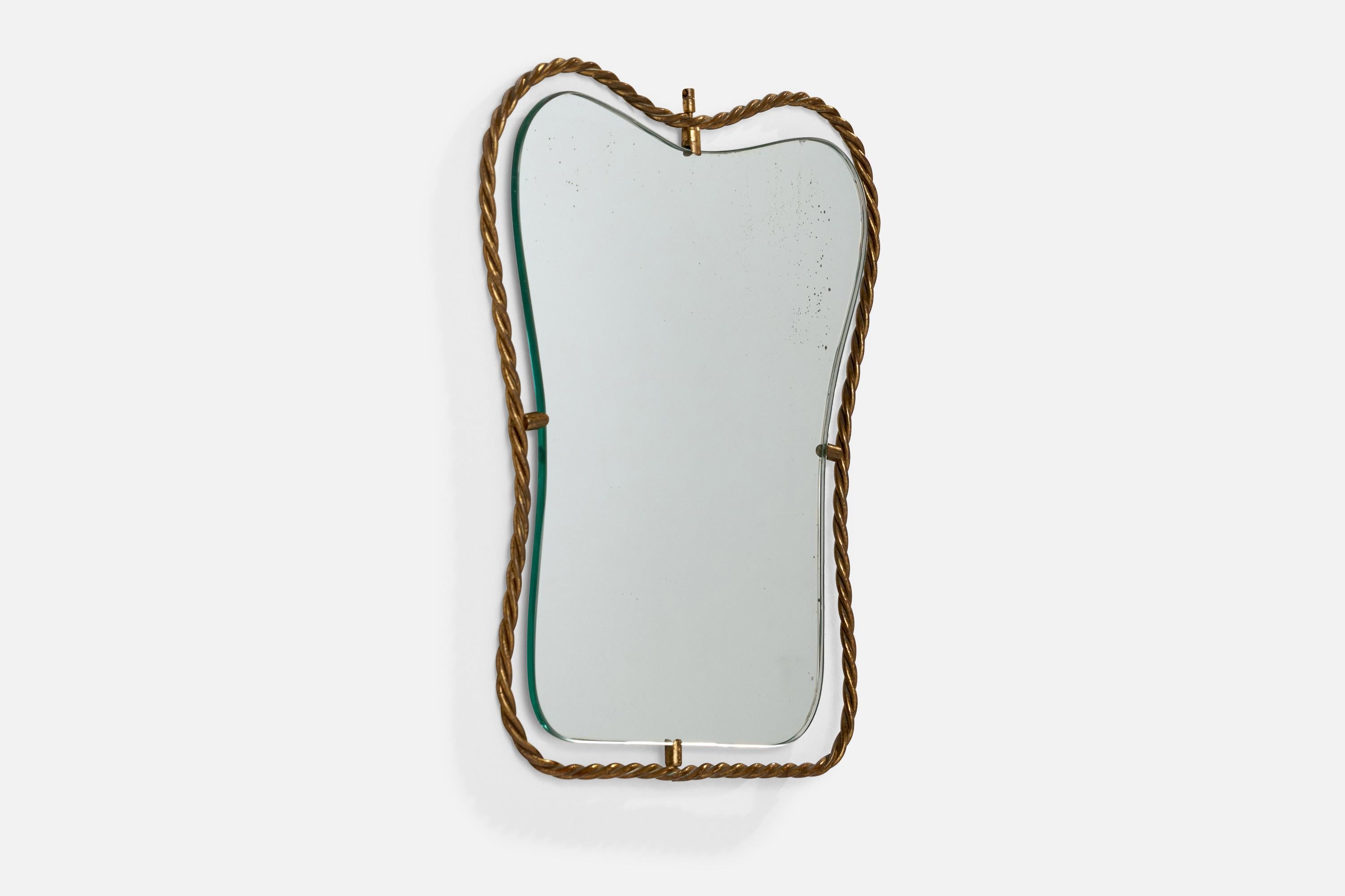 Mid-Century Modern Italian Designer, Wall Mirror, Brass, Italy, 1940s For Sale