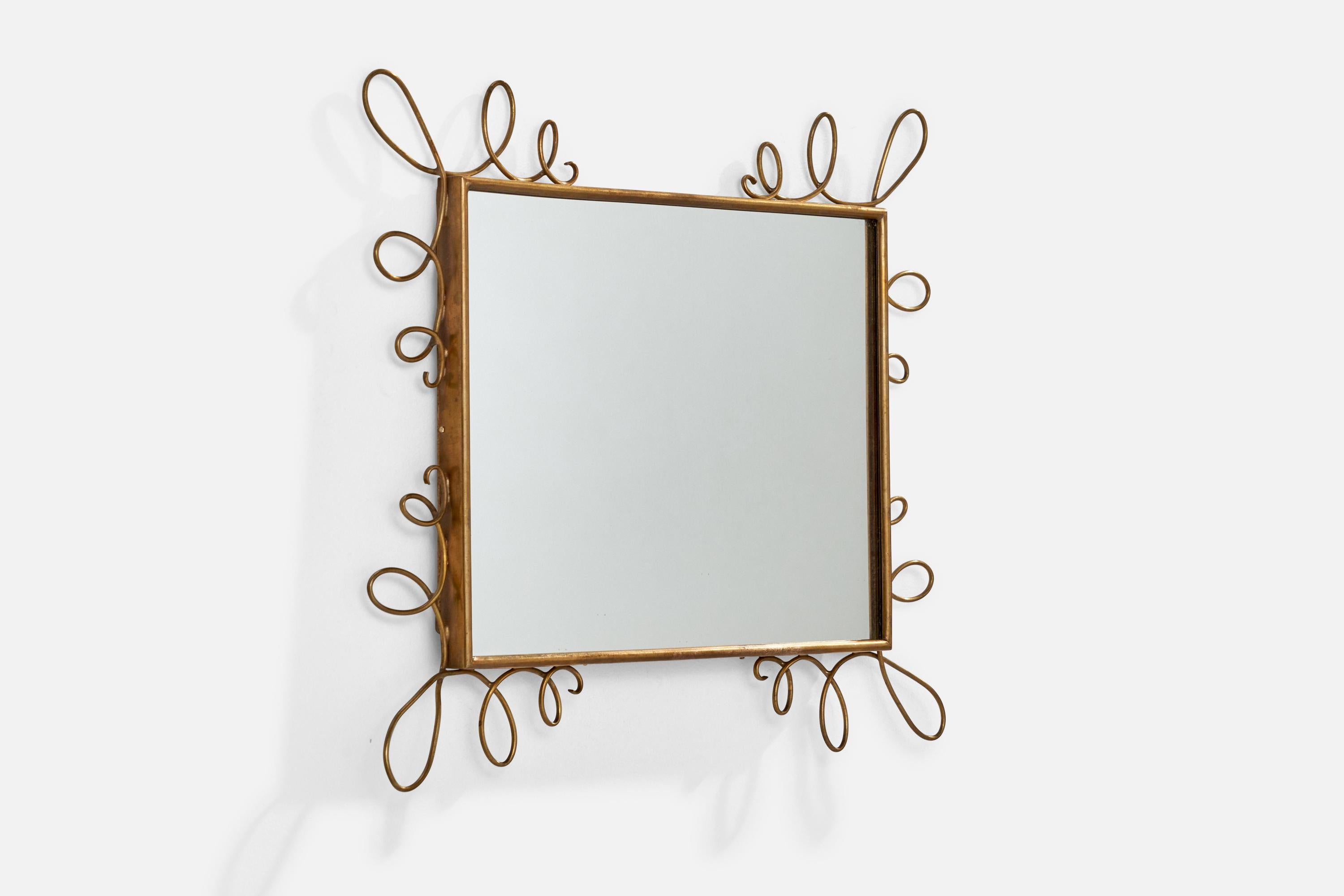 Diseñador italiano, Espejo de pared, Latón, Italia, Década de 1940 Italiano en venta