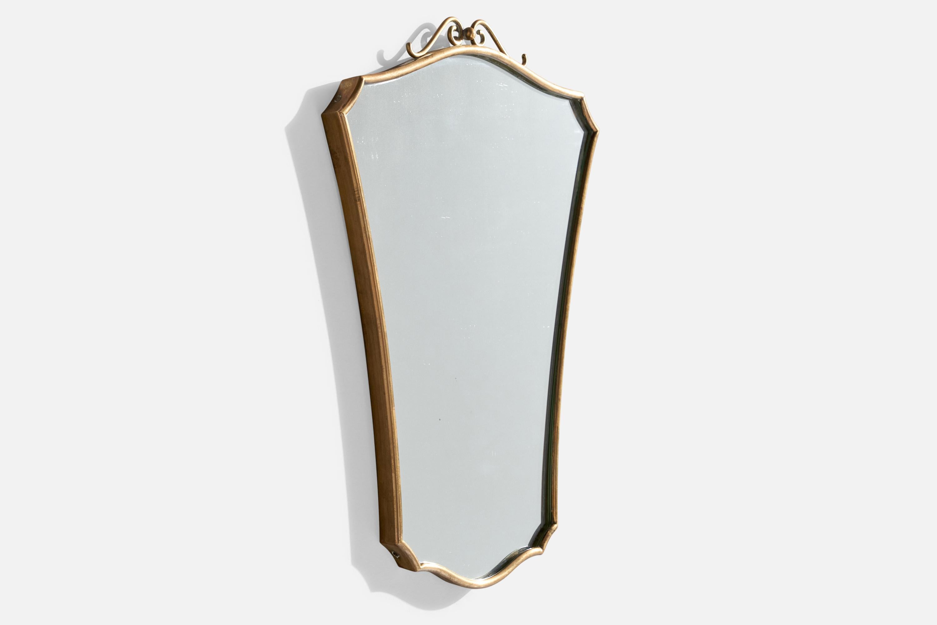 Mid-Century Modern Italian Designer, Wall Mirror, Brass, Italy, 1940s For Sale