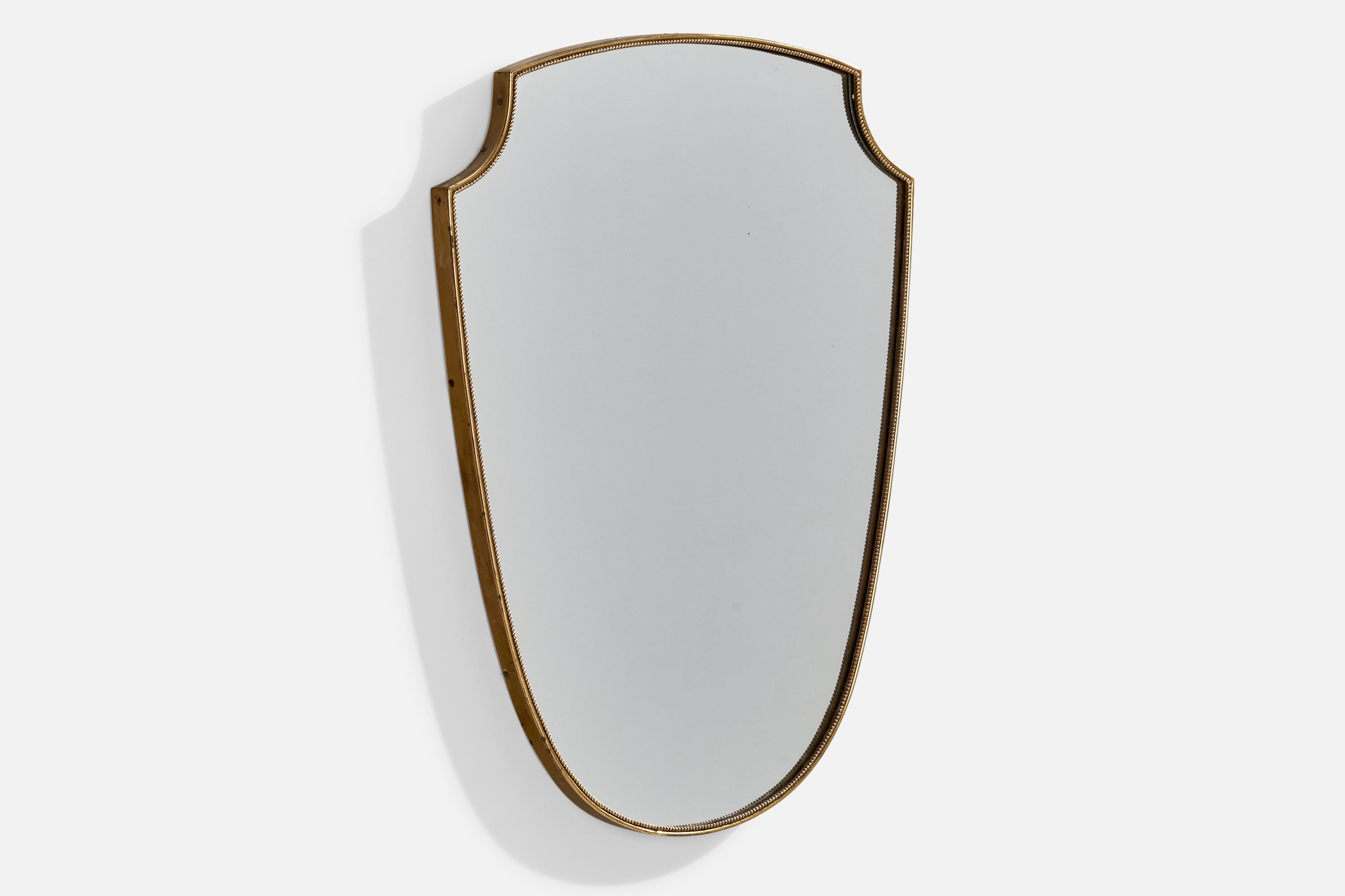 Diseñador italiano, Espejo de pared, Latón, Italia, Década de 1940 Moderno en venta