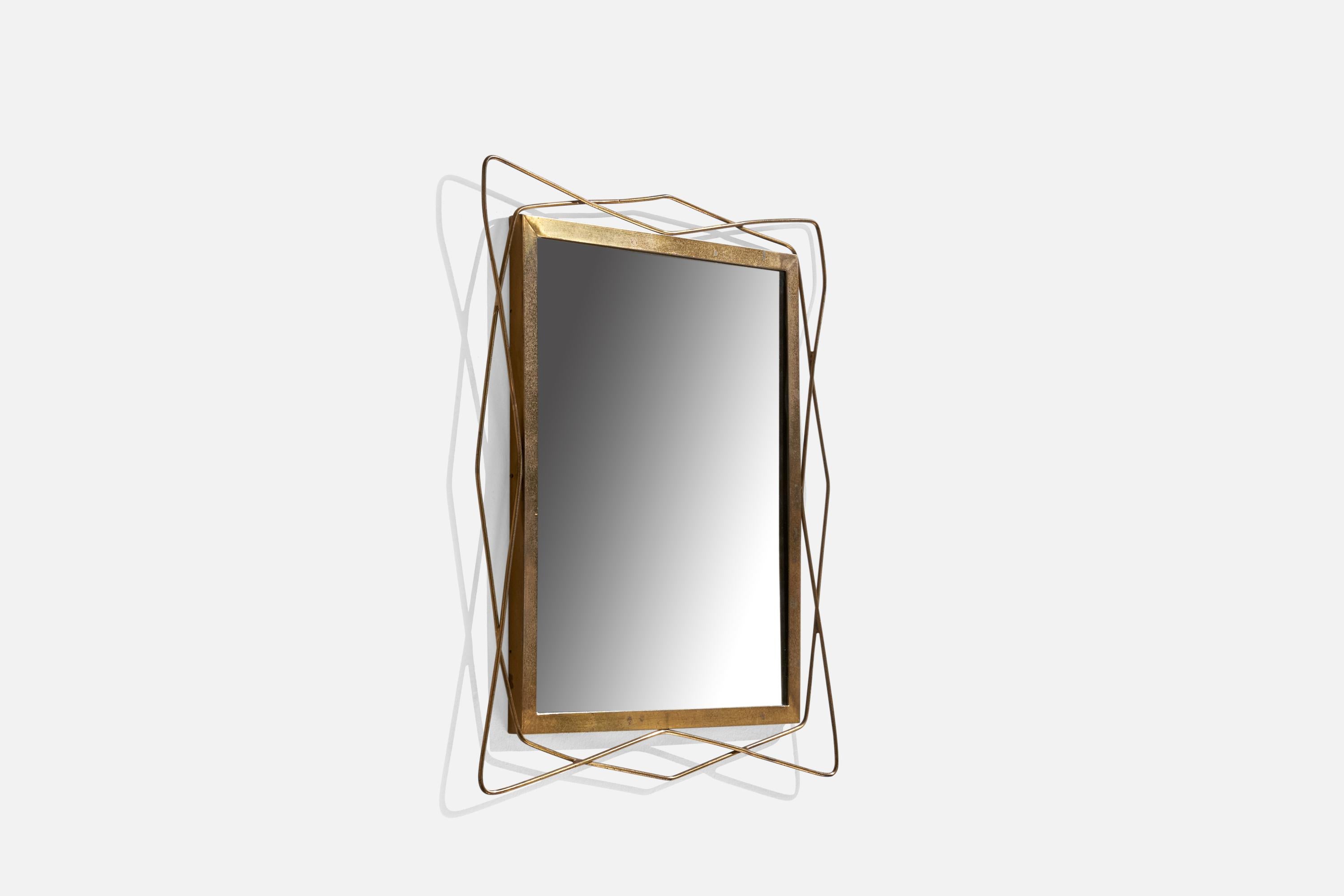Mid-Century Modern Italian Designer, Wall Mirror, Brass, Italy, 1940s For Sale