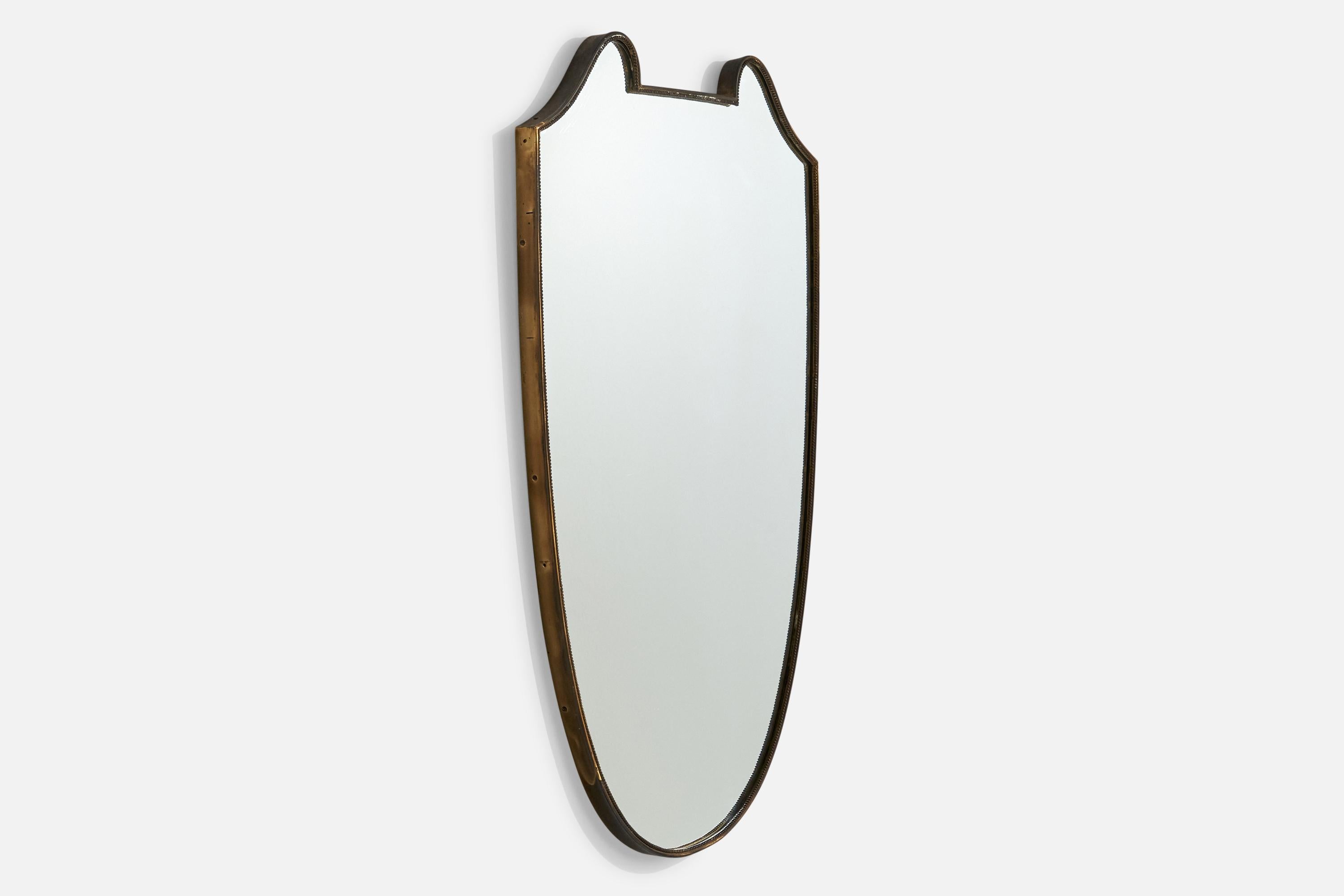 Scandinavian Modern Italian Designer, Wall Mirror, Brass, Italy, 1940s For Sale