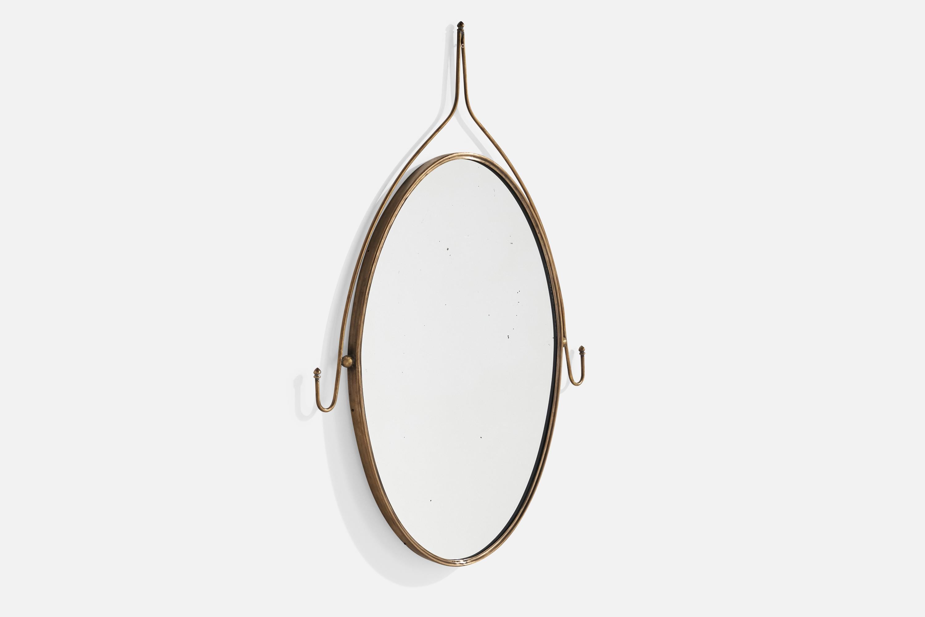 Italian Designer, Wall Mirror, Brass, Italy, 1940s In Good Condition For Sale In High Point, NC