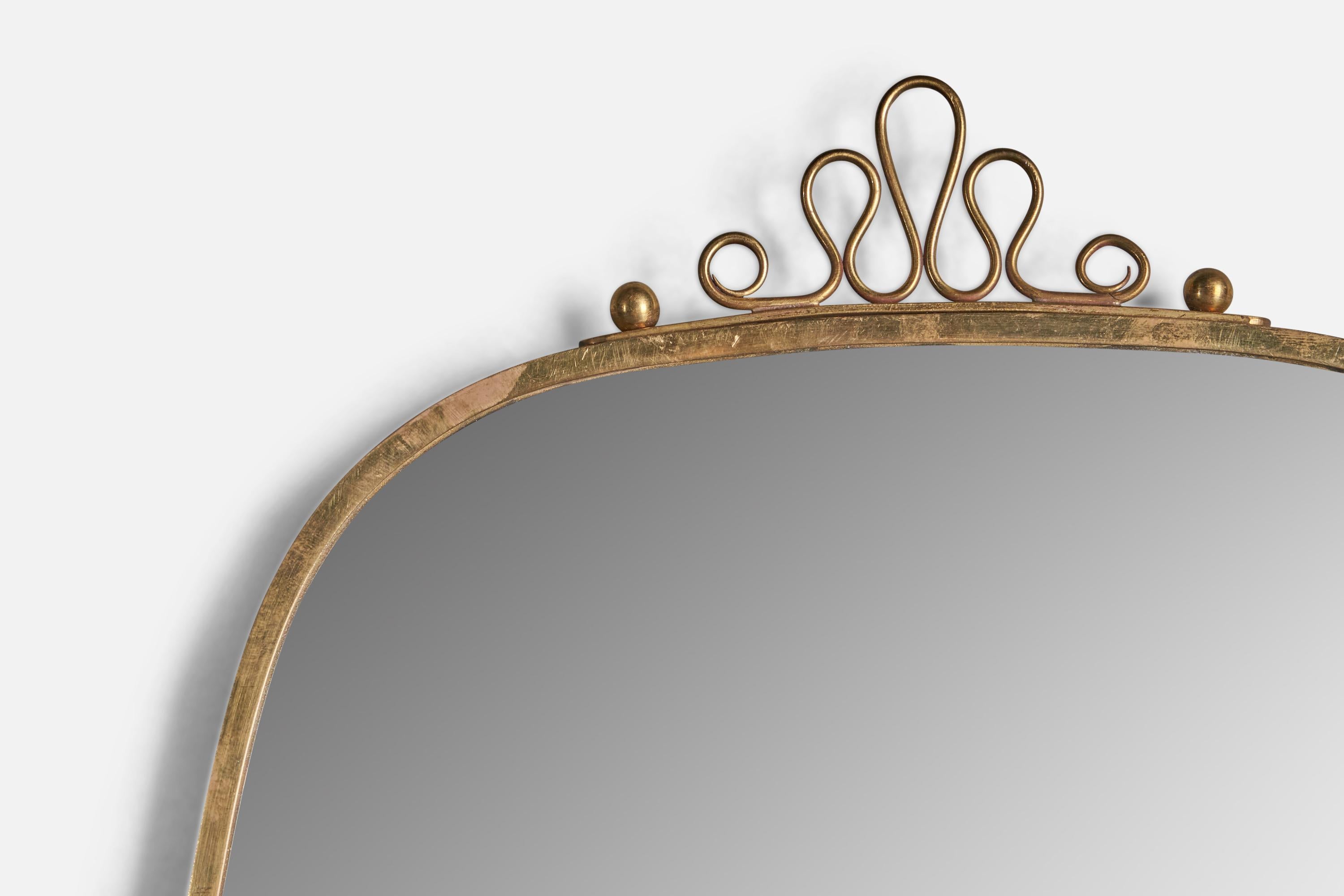 Italian Designer, Wall Mirror, Brass, Italy, 1940s In Good Condition For Sale In High Point, NC
