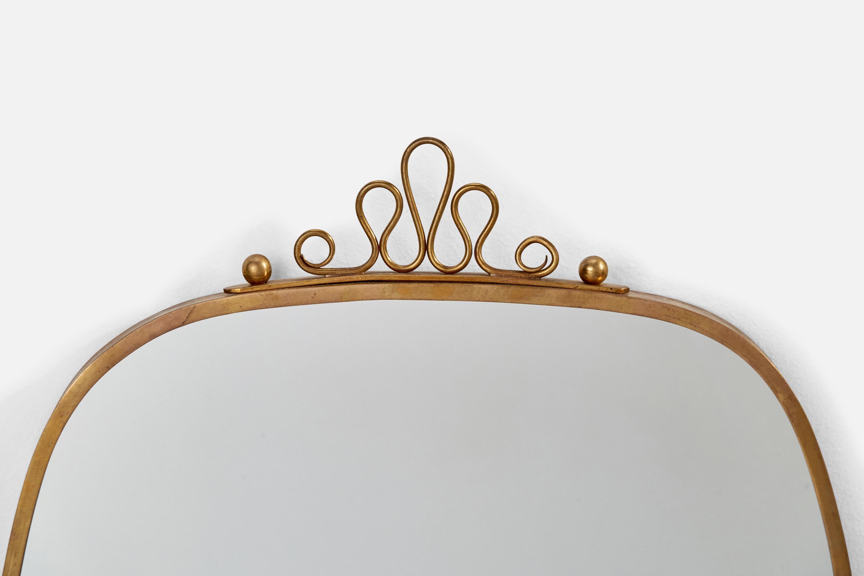 Italian Designer, Wall Mirror, Brass, Italy, 1940s In Good Condition For Sale In High Point, NC