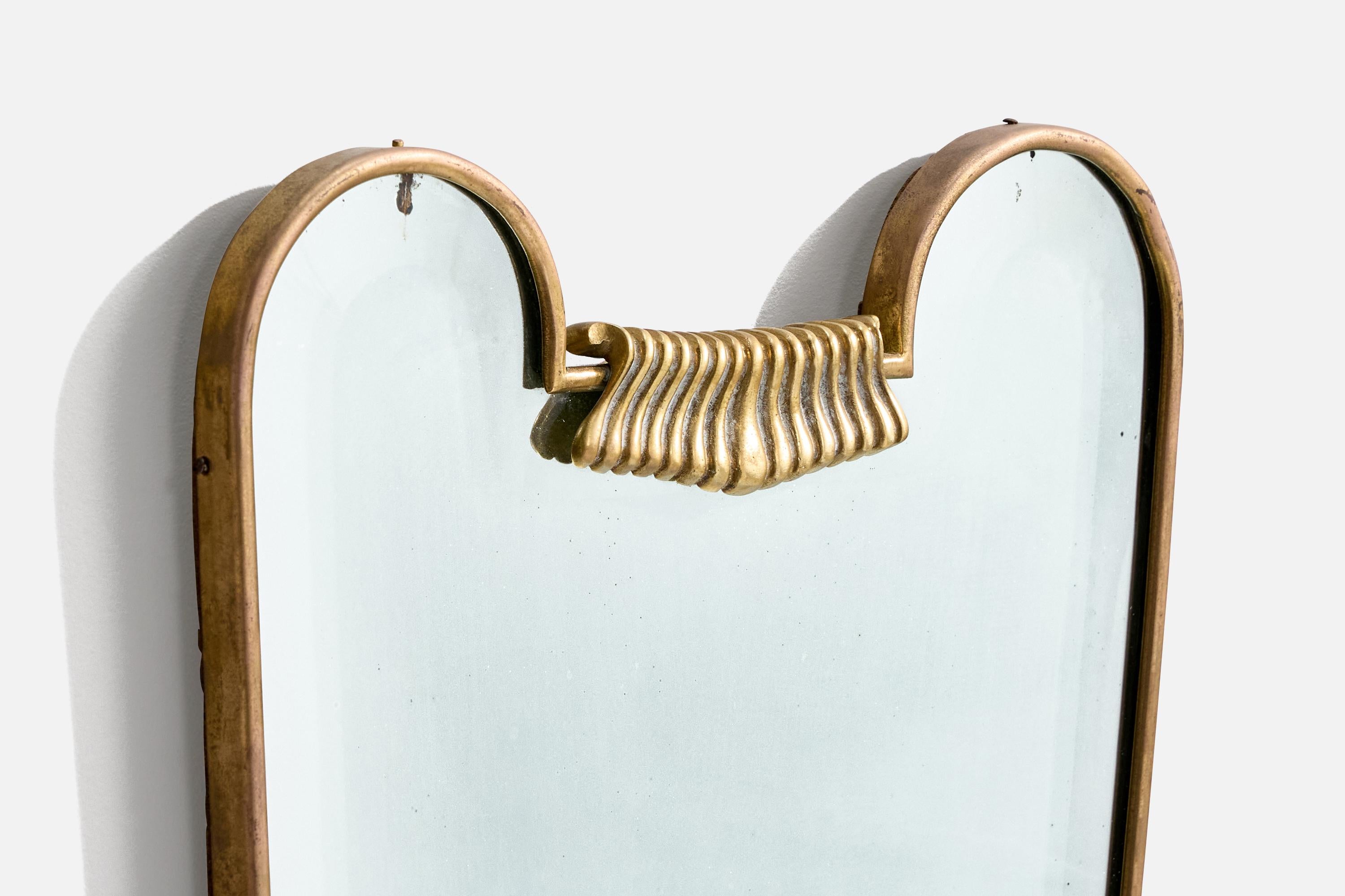 Italiano Specchio da parete di design italiano, ottone, Italia, anni '40 in vendita