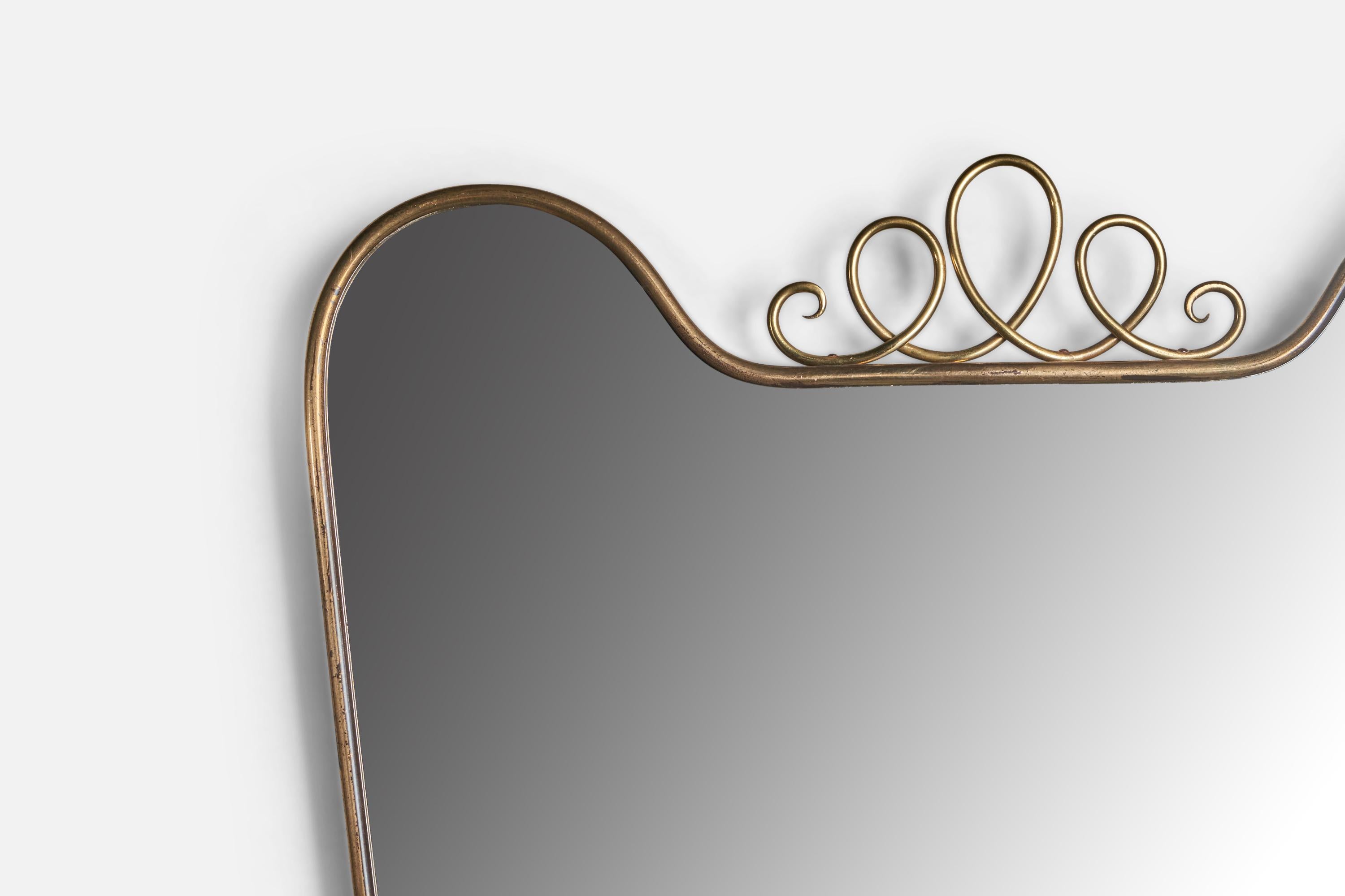 Mid-20th Century Italian Designer, Wall Mirror, Brass, Italy, 1940s