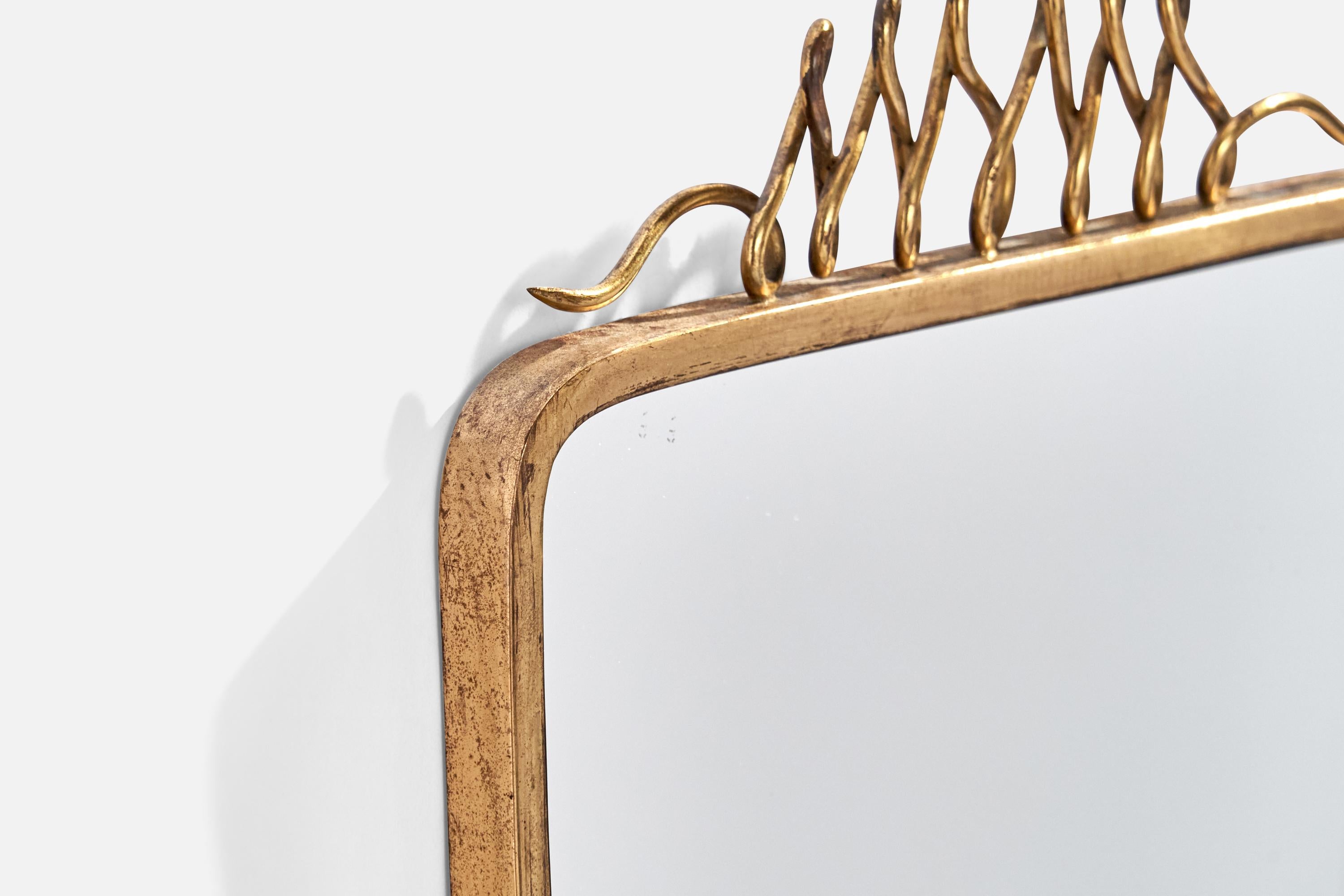 Mid-20th Century Italian Designer, Wall Mirror, Brass, Italy, 1940s For Sale
